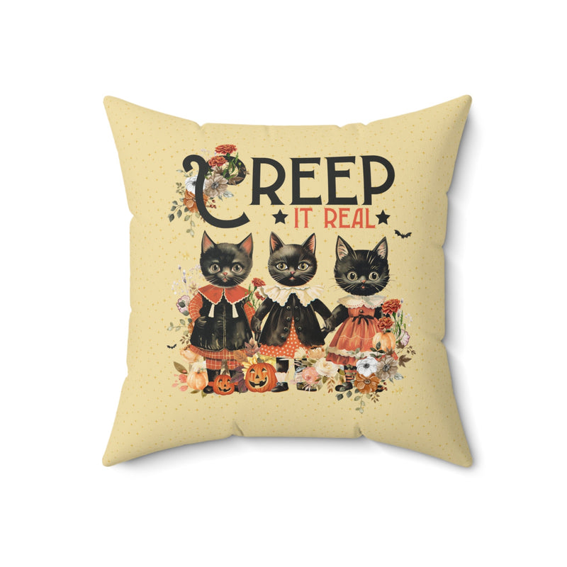 Spooky Halloween Cat Pillow for Fall with Kittens and Flowers: Creep It Real - Opal and June