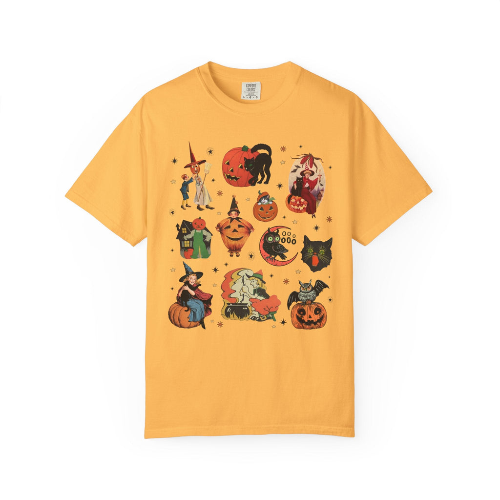 Spooky Halloween Tee Shirt with Vintage Aesthetic, Cute Fairycore or Goblincore Shirt with Stars and Pumpkins, Subtle Teacher Halloween Tee - Opal and June
