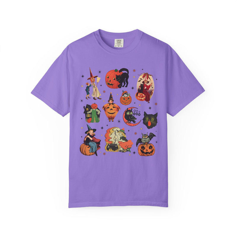 Spooky Halloween Tee Shirt with Vintage Aesthetic, Cute Fairycore or Goblincore Shirt with Stars and Pumpkins, Subtle Teacher Halloween Tee - Opal and June