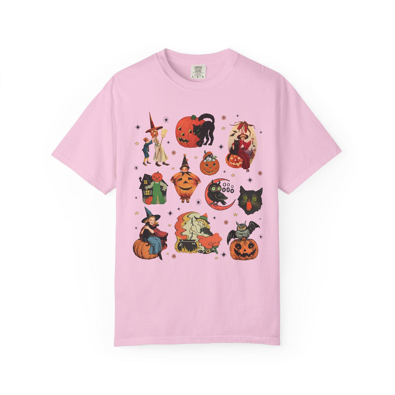 Spooky Halloween Tee Shirt with Vintage Aesthetic, Cute Fairycore or Goblincore Shirt with Stars and Pumpkins, Subtle Teacher Halloween Tee - Opal and June