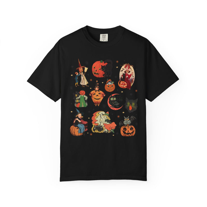 Spooky Halloween Tee Shirt with Vintage Aesthetic, Cute Fairycore or Goblincore Shirt with Stars and Pumpkins, Subtle Teacher Halloween Tee - Opal and June