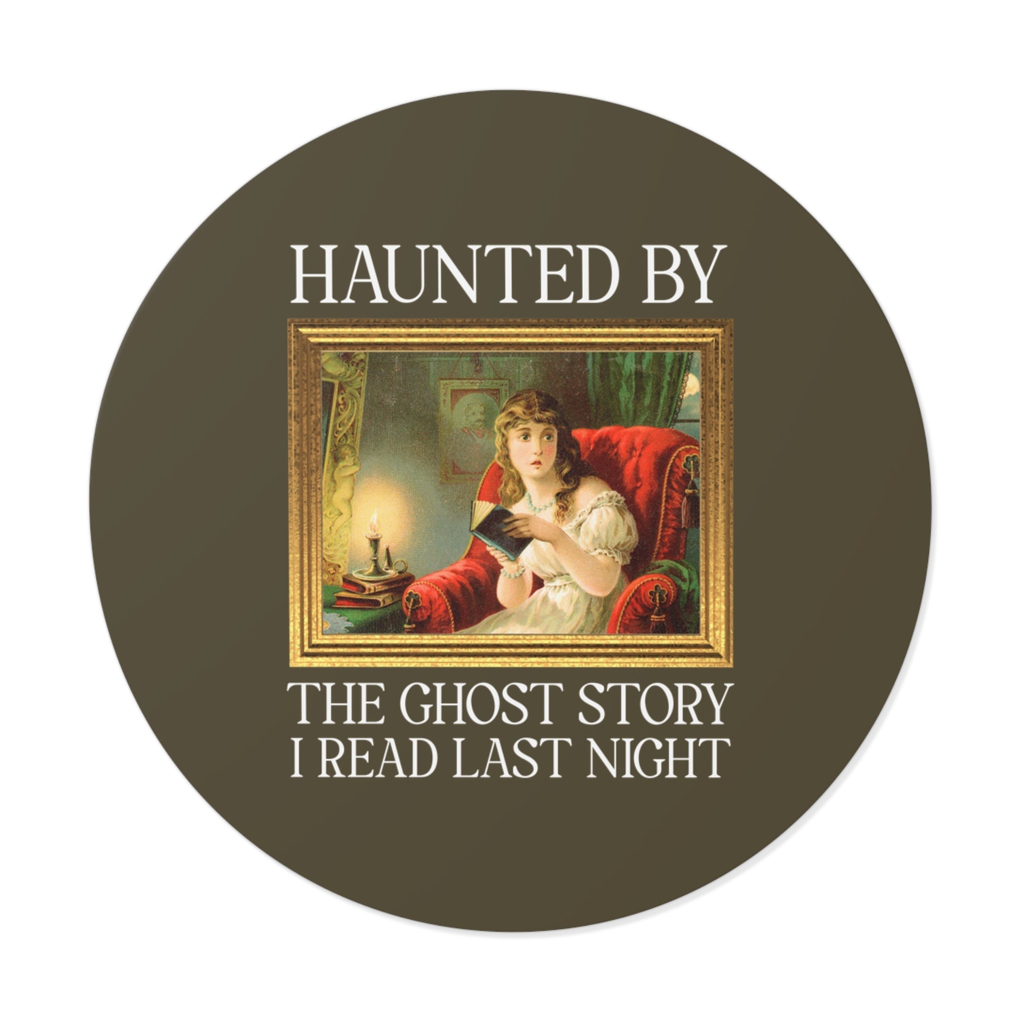 Spooky Reader Art History Buff Sticker with Famous Painting: Haunted by the Ghost Story I Read Last Night, Halloween Bookish Ghost Sticker - Opal and June