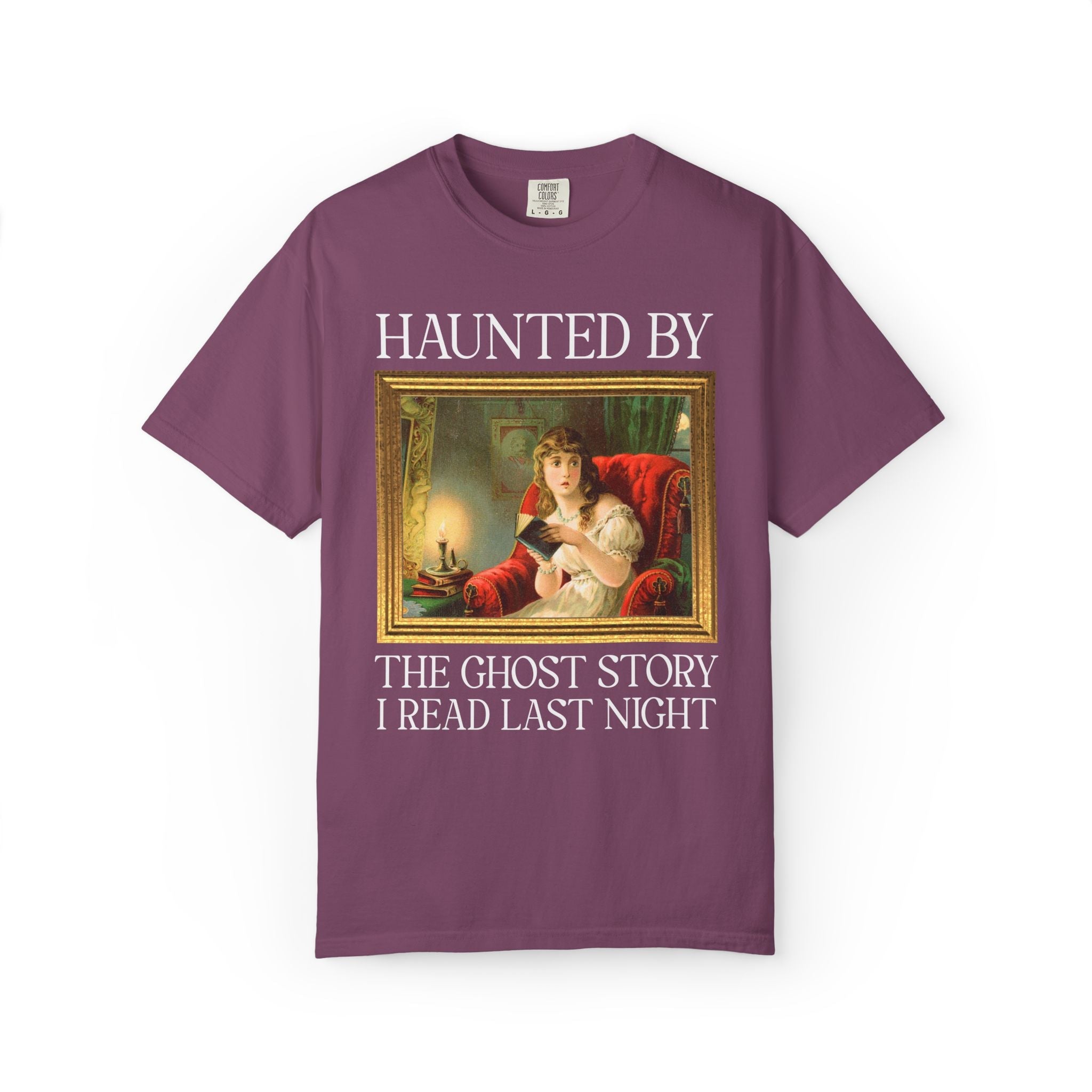 Spooky Reader Art History Buff Tee Shirt with Famous Painting: Haunted by the Ghost Story I Read Last Night, Halloween Bookish Ghost Tee - Opal and June