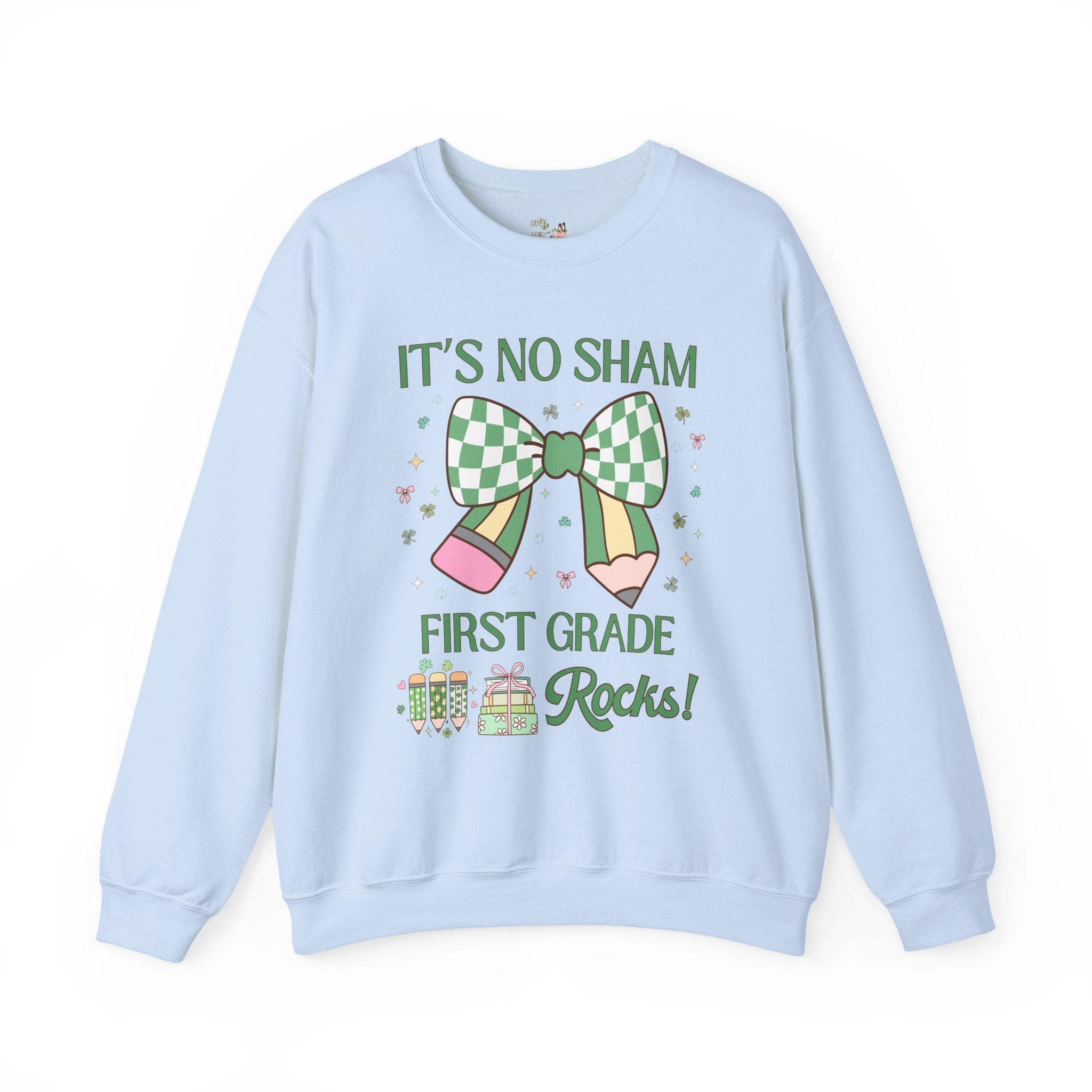 St Patricks Day Sweatshirt: First Grade Rocks, Funny Saying Teaching Assistant Crewneck for Student Teacher, Elementary Education Major Gift - Opal and June