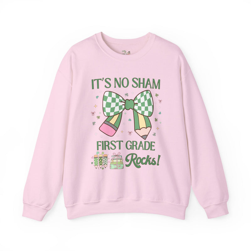 St Patricks Day Sweatshirt: First Grade Rocks, Funny Saying Teaching Assistant Crewneck for Student Teacher, Elementary Education Major Gift - Opal and June