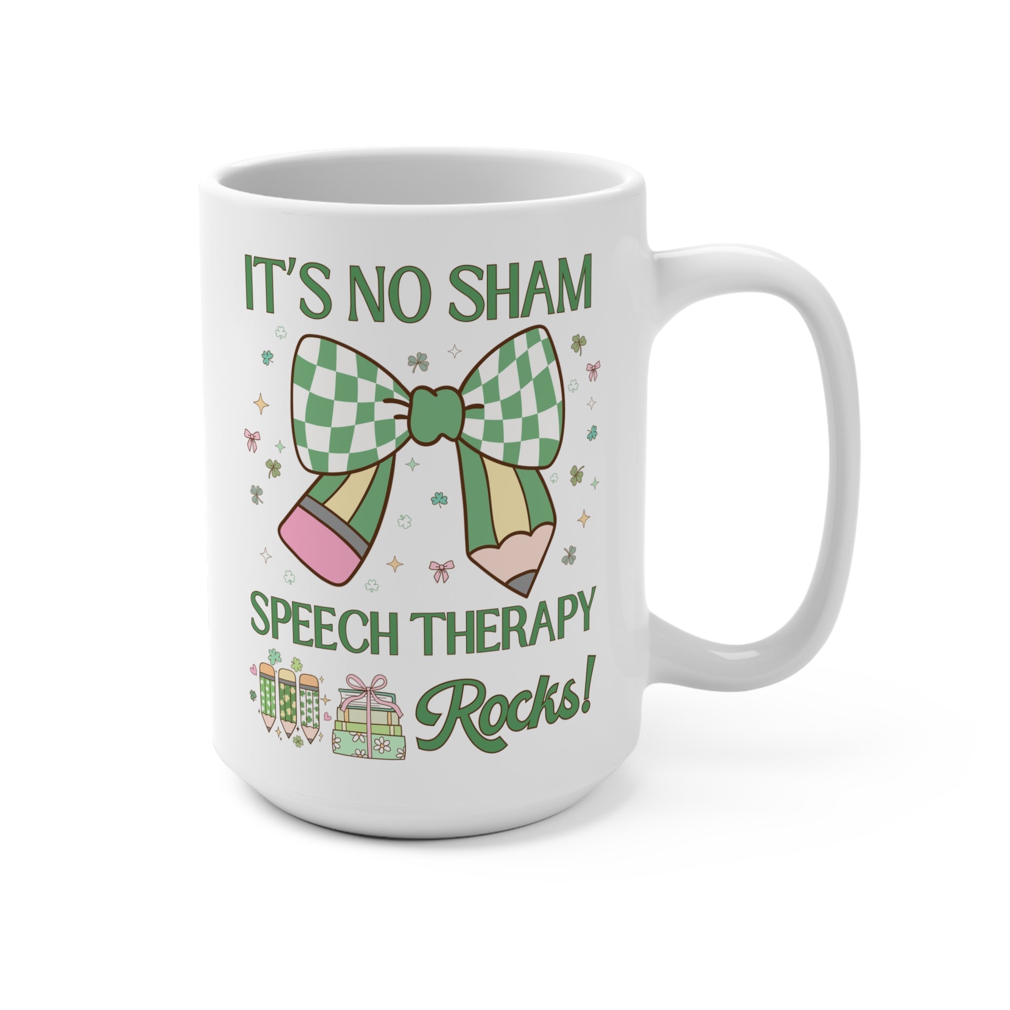 St Patricks Day Teacher Mug: Speech Therapy Rocks, Funny Saying Teaching Assistant, Student Teacher, Elementary Education Major - Opal and June