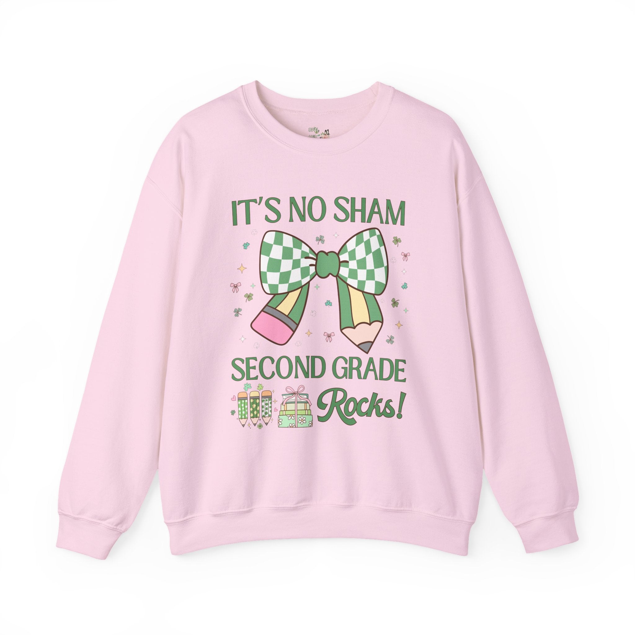 St Patricks Day Teacher Sweatshirt: Second Grade Rocks, Funny Saying Teaching Assistant Crewneck for Student Teacher, Elementary Education - Opal and June