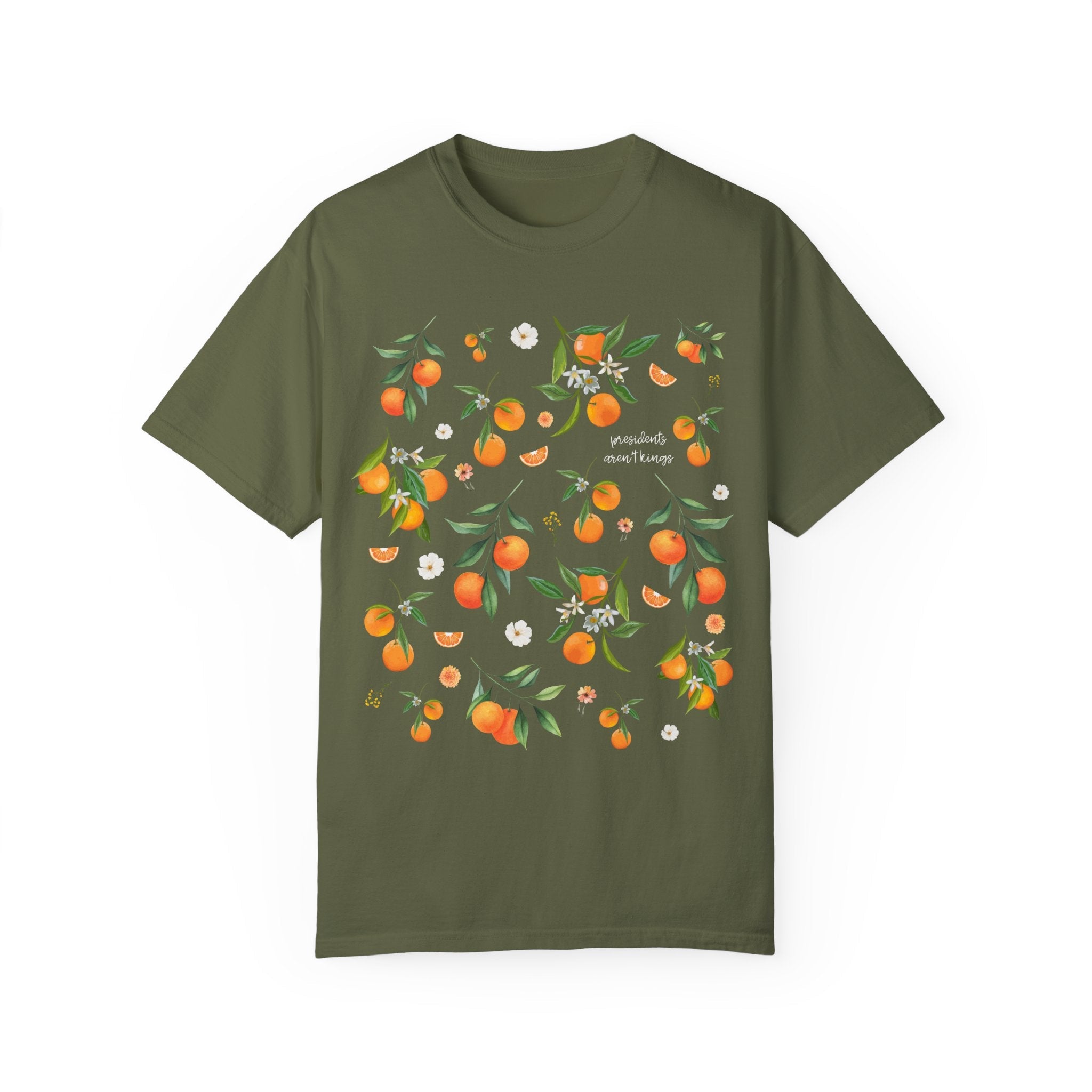 Subtle Democrat Tee Shirt, Oranges and Cute Flowers: Presidents Aren't Kings, Floral Feminist Goblincore Fruit Lover T-Shirt, Equal Rights - Opal and June