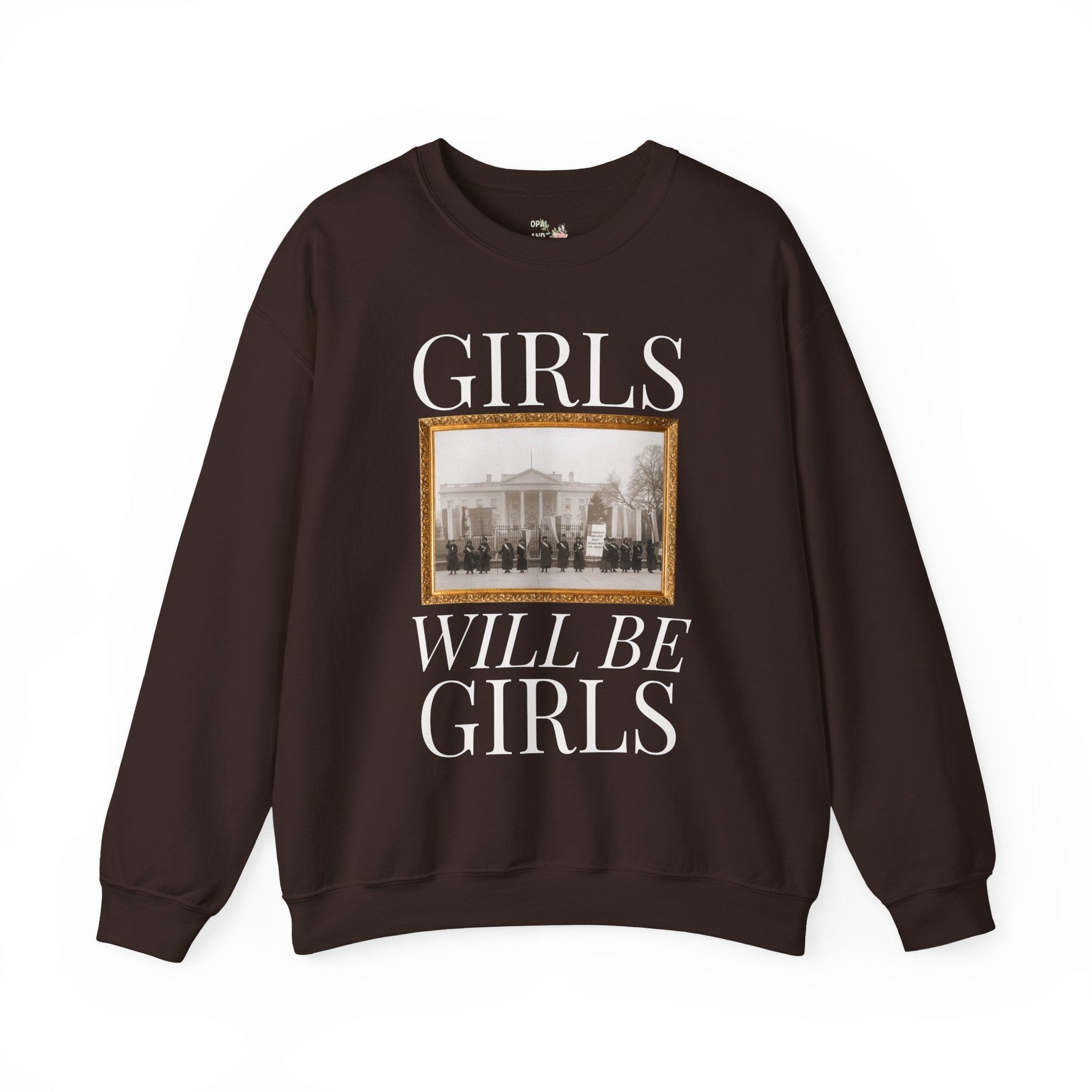 Suffragette Feminist Sweatshirt for History Major or History Buff, Cozy Women's Rights Crewneck with Photo from 1918 in Front of White House - Opal and June