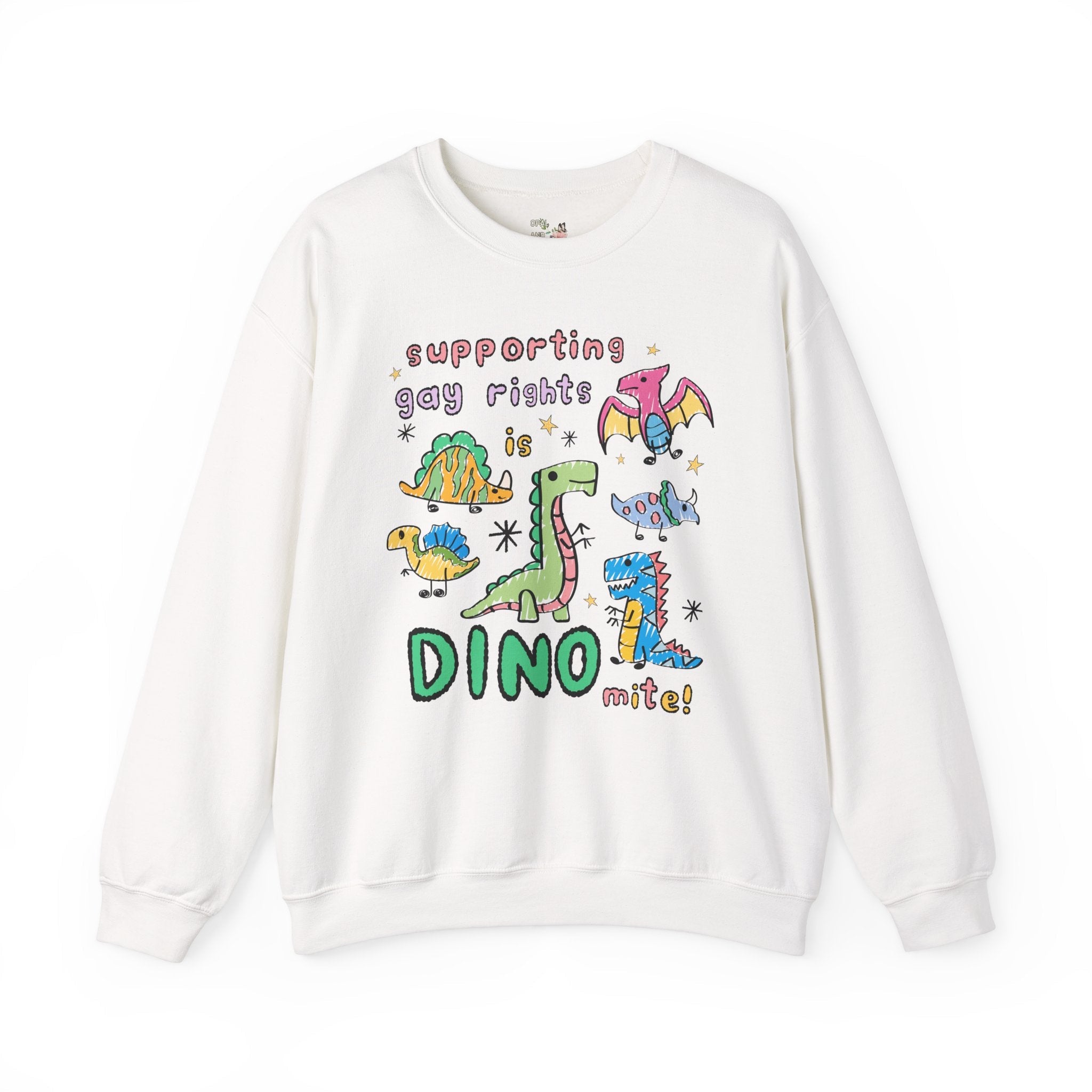 Support Gay Rights Sweatshirt for Dinosaur Lover: Funny Doodle Aesthetic Dinosaur Crewneck, Equal Rights, Cute Gay Pride Pro LGBTQ Shirt - Opal and June