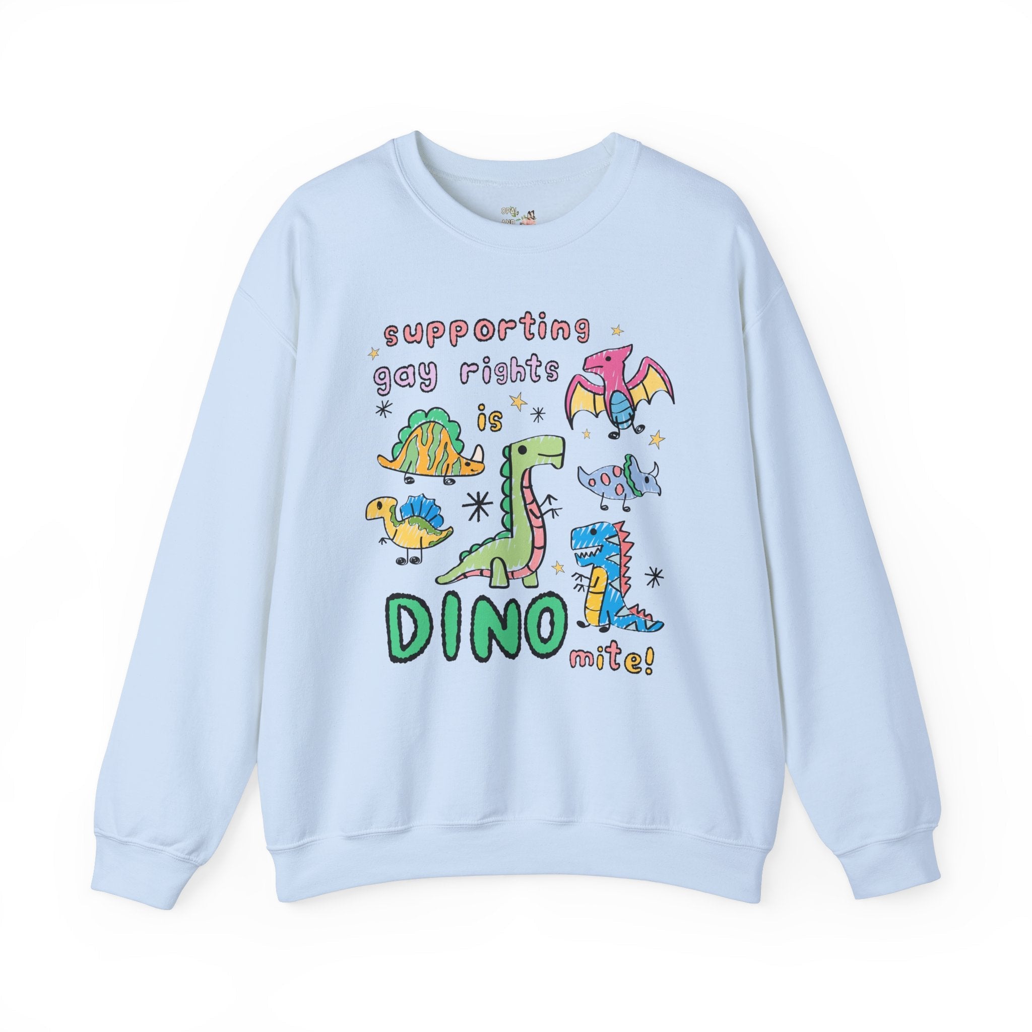 Support Gay Rights Sweatshirt for Dinosaur Lover: Funny Doodle Aesthetic Dinosaur Crewneck, Equal Rights, Cute Gay Pride Pro LGBTQ Shirt - Opal and June