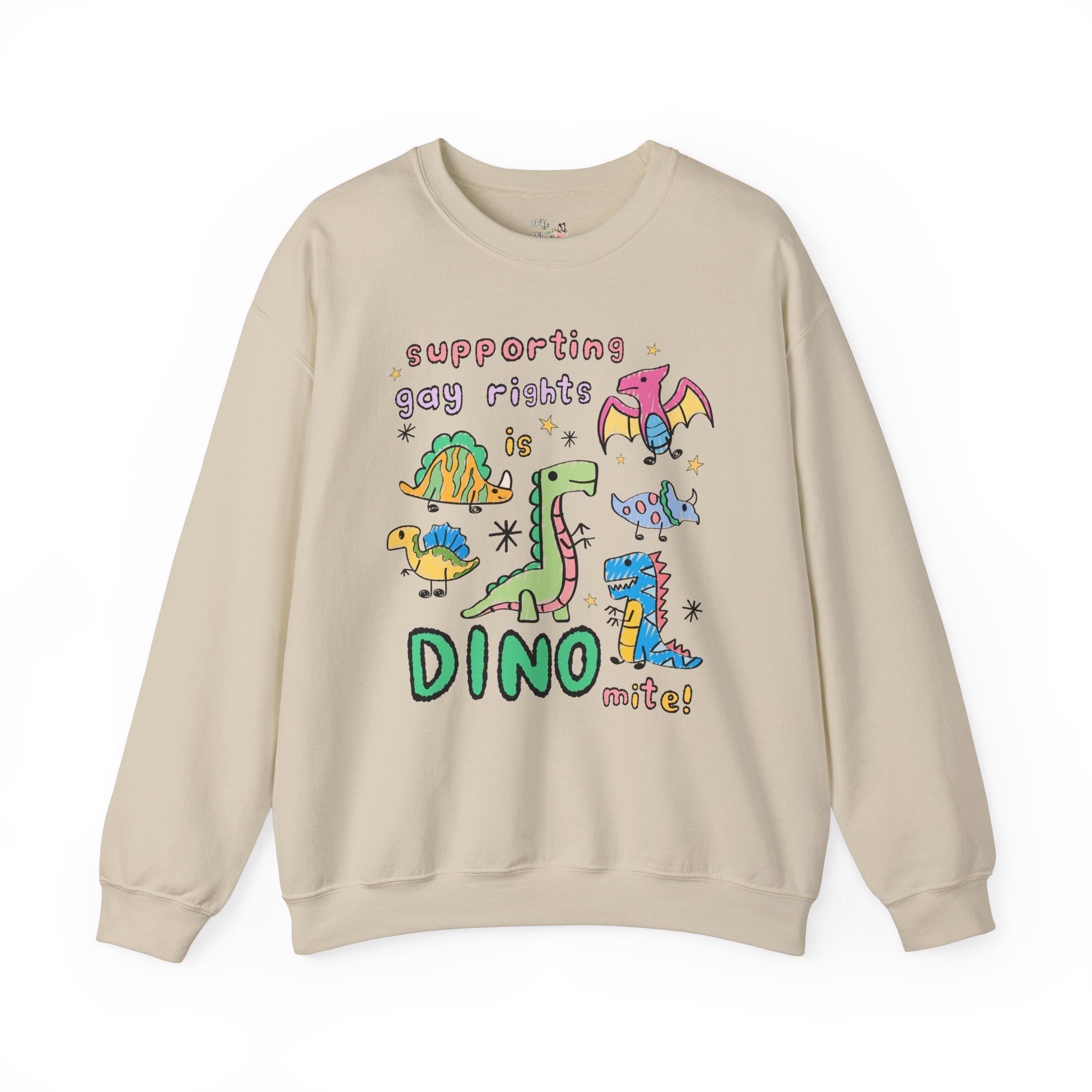 Support Gay Rights Sweatshirt for Dinosaur Lover: Funny Doodle Aesthetic Dinosaur Crewneck, Equal Rights, Cute Gay Pride Pro LGBTQ Shirt - Opal and June