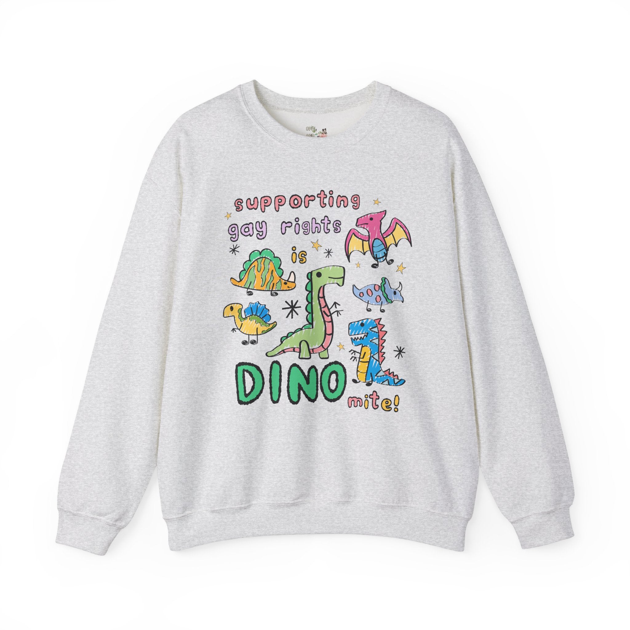 Support Gay Rights Sweatshirt for Dinosaur Lover: Funny Doodle Aesthetic Dinosaur Crewneck, Equal Rights, Cute Gay Pride Pro LGBTQ Shirt - Opal and June