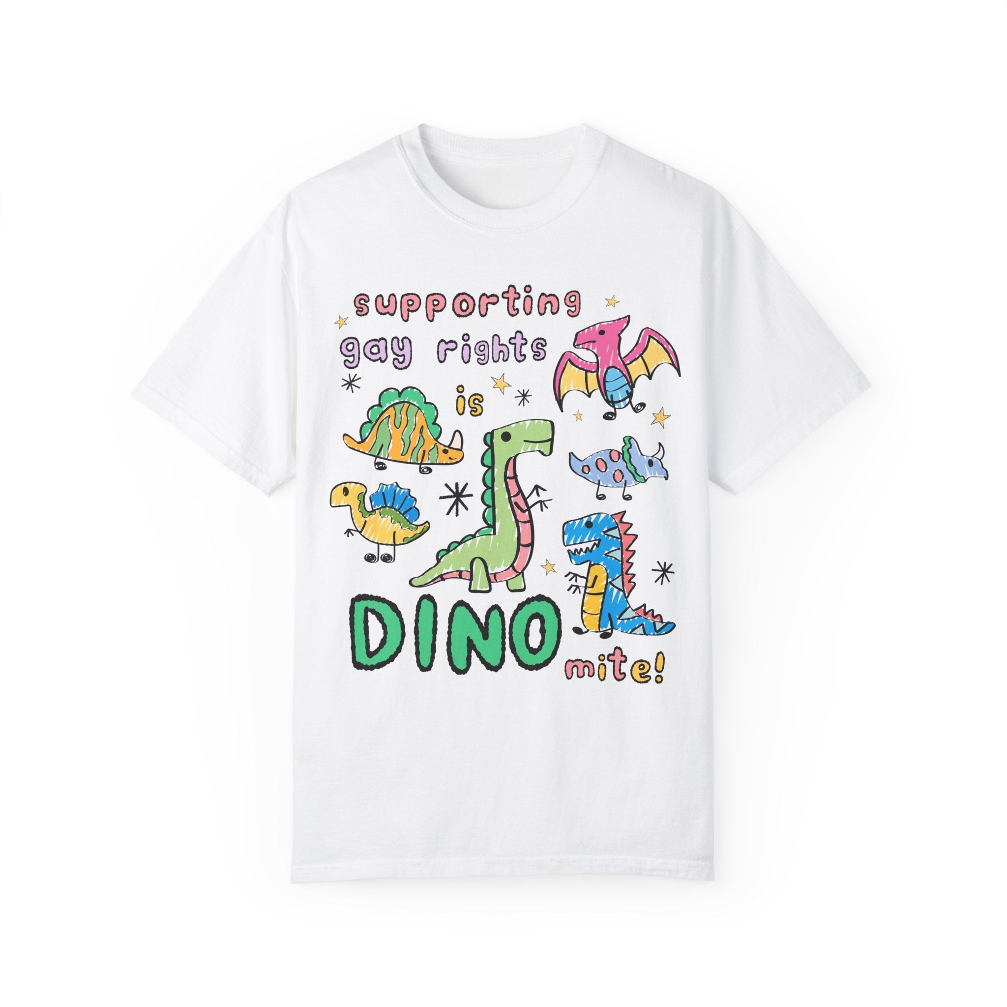 Support Gay Rights Tee Shirt for Dinosaur Lover: Funny Doodle Aesthetic Dinosaur T-Shirt, Equal Rights, Cute Gay Pride Pro LGBTQ Tee Shirt - Opal and June