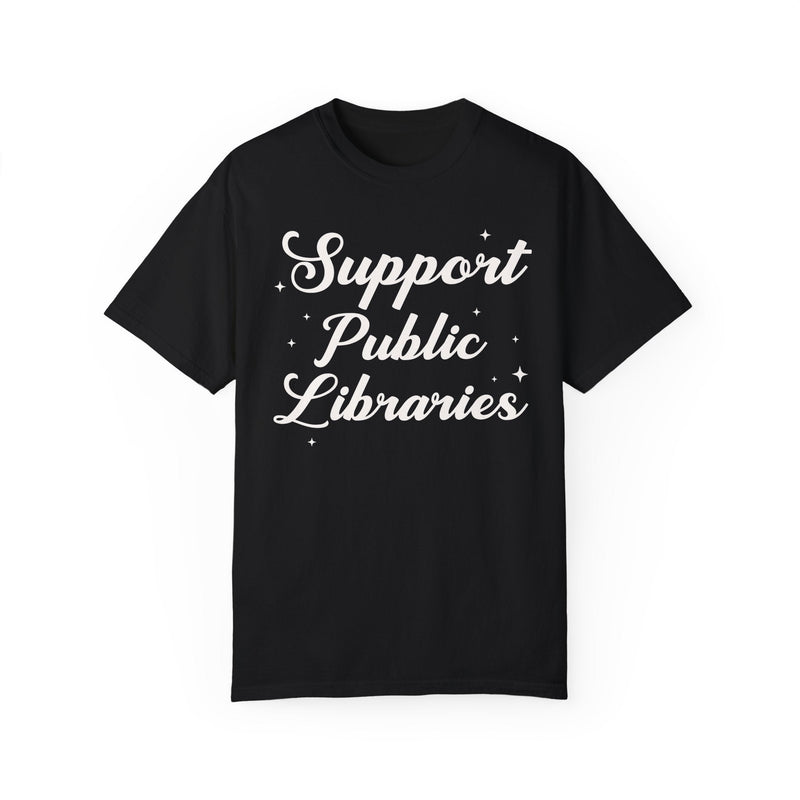 Support Public Libraries Tee Shirt with Stars: Gift for Librarian or Bookworm Who Loves Reading, Read Banned Books Aeshetic Tee for Reader - Opal and June