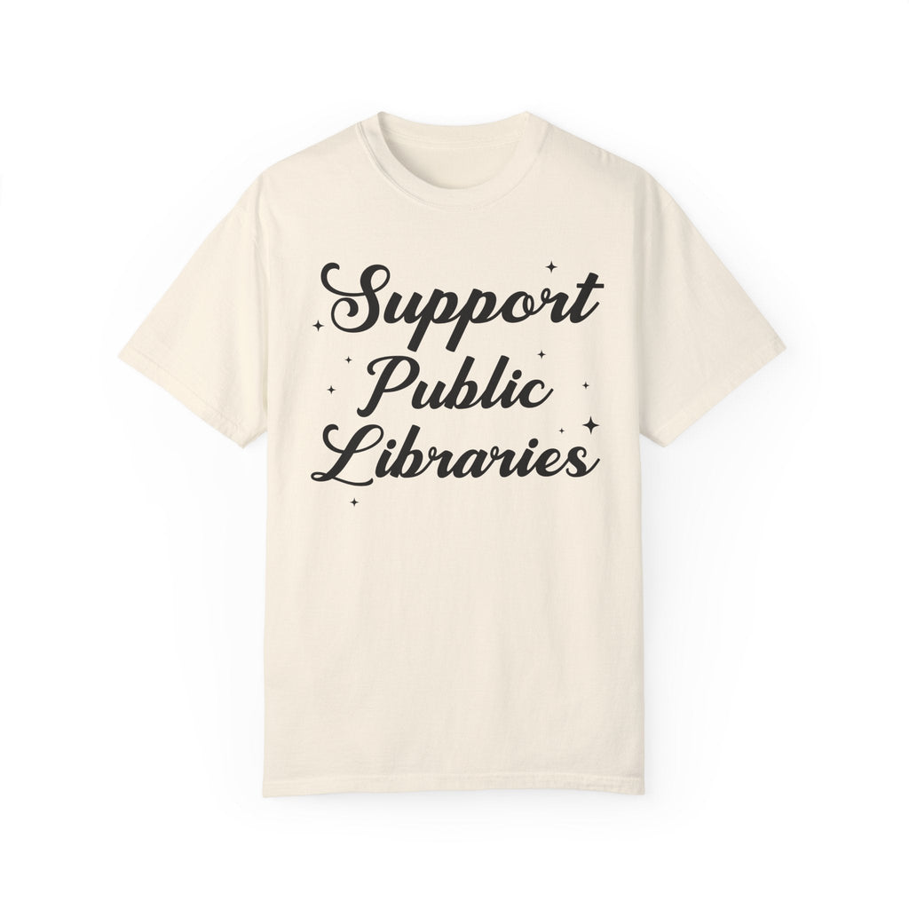 Support Public Libraries Tee Shirt with Stars: Gift for Librarian or Bookworm Who Loves Reading, Read Banned Books Aeshetic Tee for Reader - Opal and June