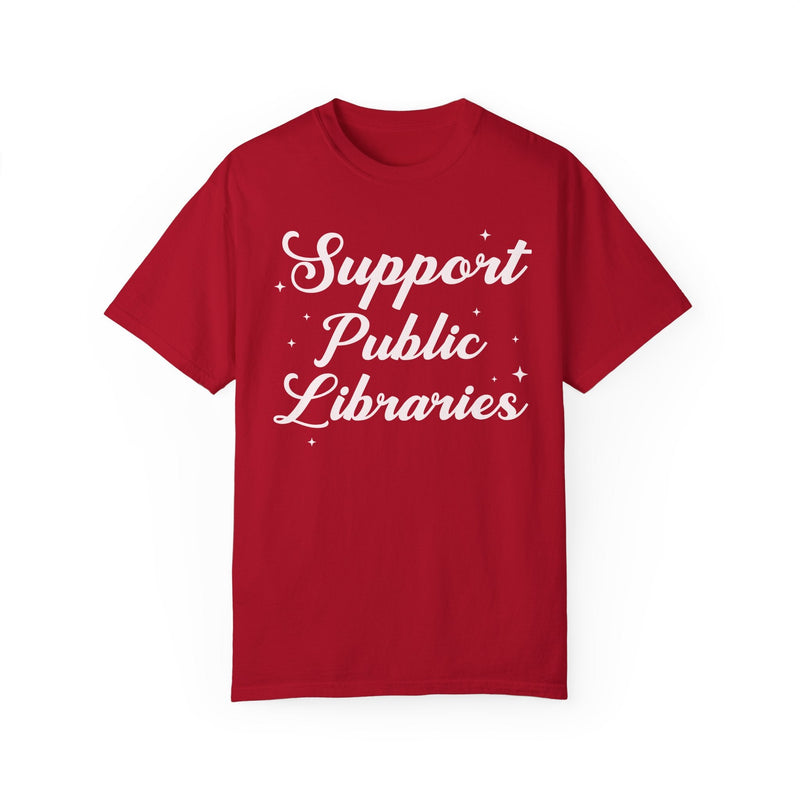 Support Public Libraries Tee Shirt with Stars: Gift for Librarian or Bookworm Who Loves Reading, Read Banned Books Aeshetic Tee for Reader - Opal and June