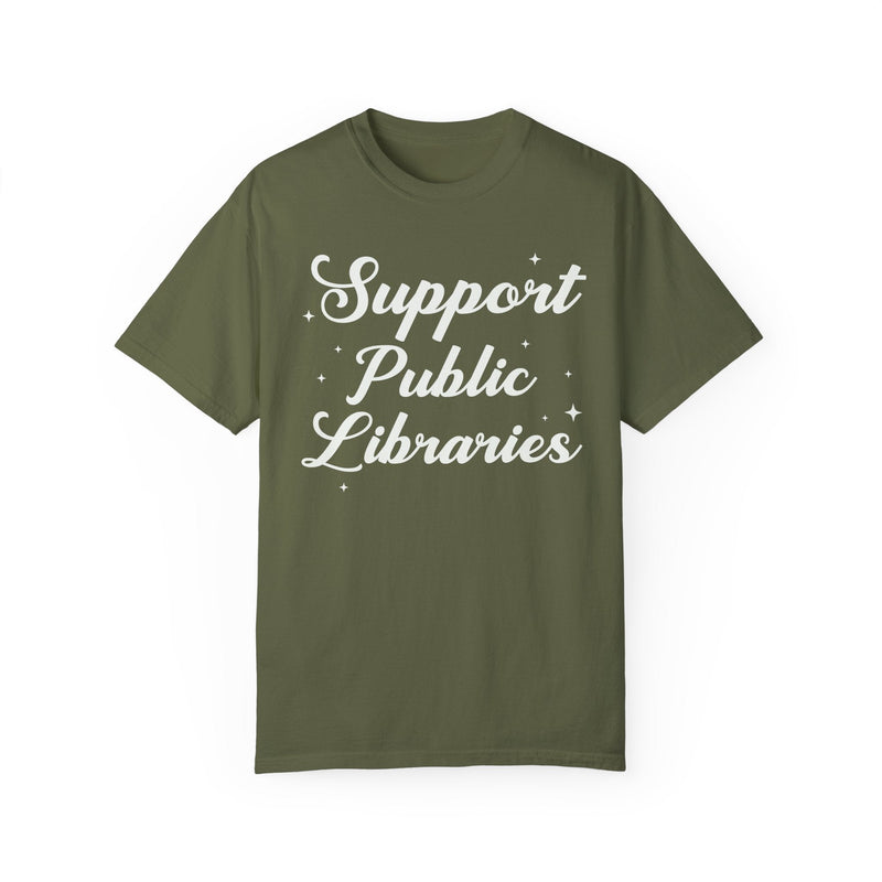 Support Public Libraries Tee Shirt with Stars: Gift for Librarian or Bookworm Who Loves Reading, Read Banned Books Aeshetic Tee for Reader - Opal and June