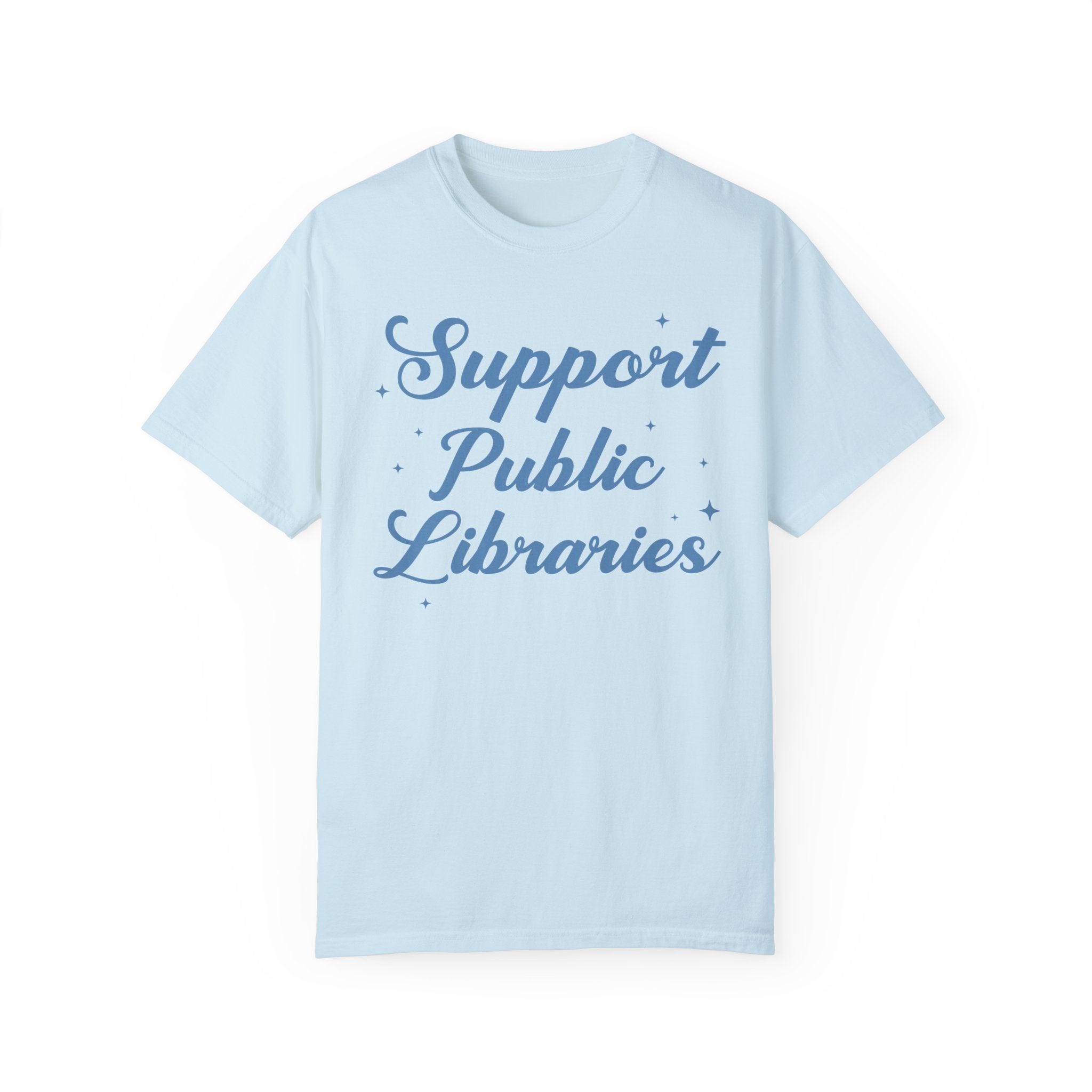 Support Public Libraries Tee Shirt with Stars: Gift for Librarian or Bookworm Who Loves Reading, Read Banned Books Aeshetic Tee for Reader - Opal and June