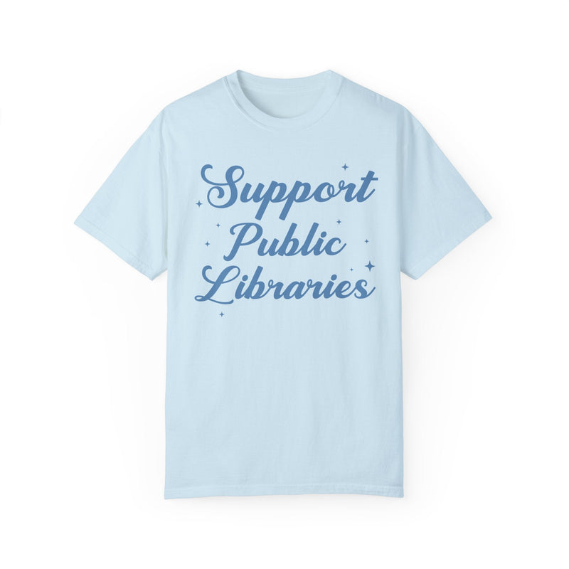 Support Public Libraries Tee Shirt with Stars: Gift for Librarian or Bookworm Who Loves Reading, Read Banned Books Aeshetic Tee for Reader - Opal and June