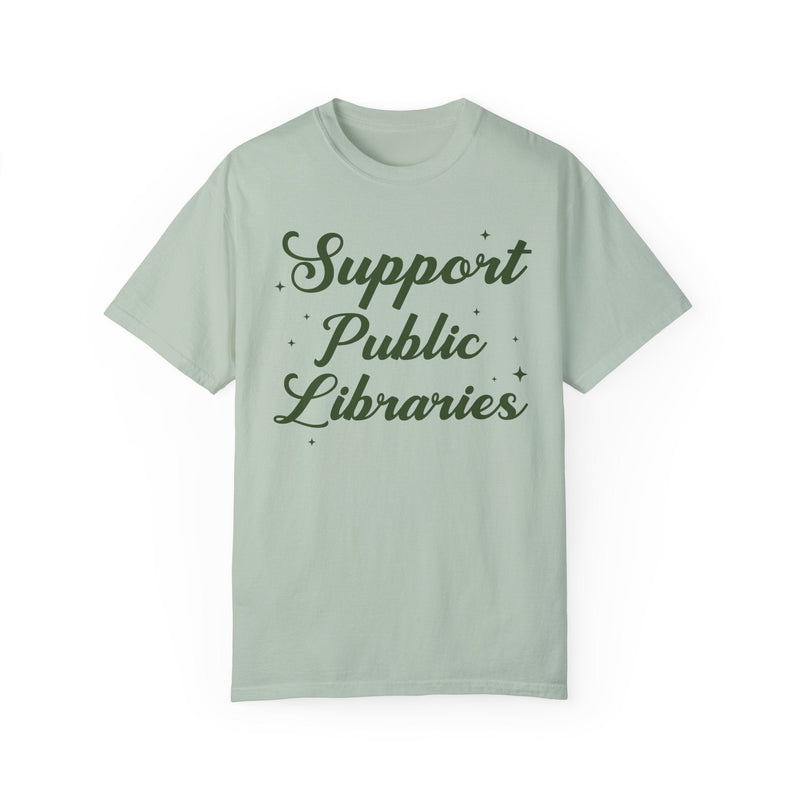 Support Public Libraries Tee Shirt with Stars: Gift for Librarian or Bookworm Who Loves Reading, Read Banned Books Aeshetic Tee for Reader - Opal and June