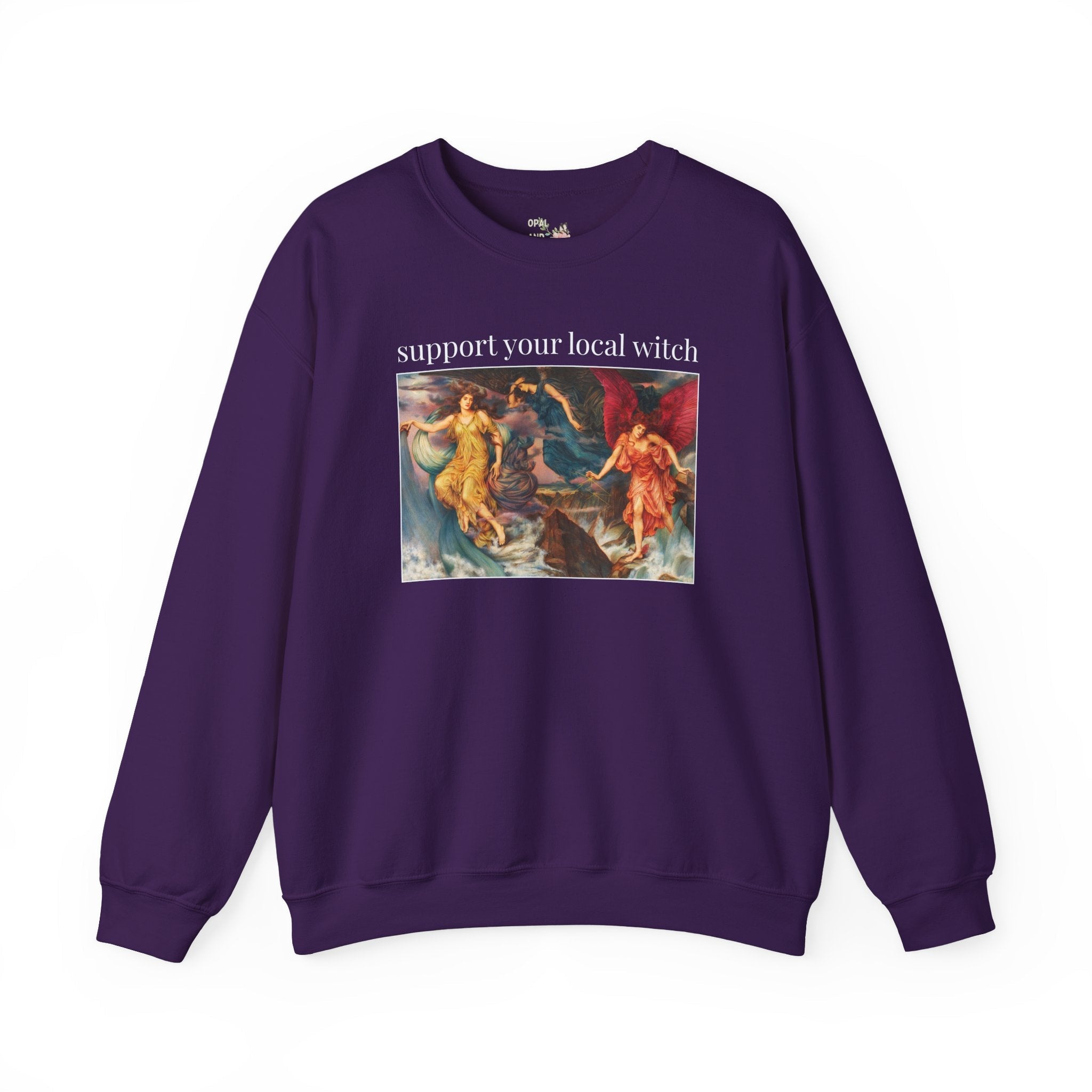 Support Your Local Witch Art History Sweatshirt: The Storm Spirits by Evelyn De Morgan Famous Painting, Colorful Art History Halloween Crewneck - Opal and June
