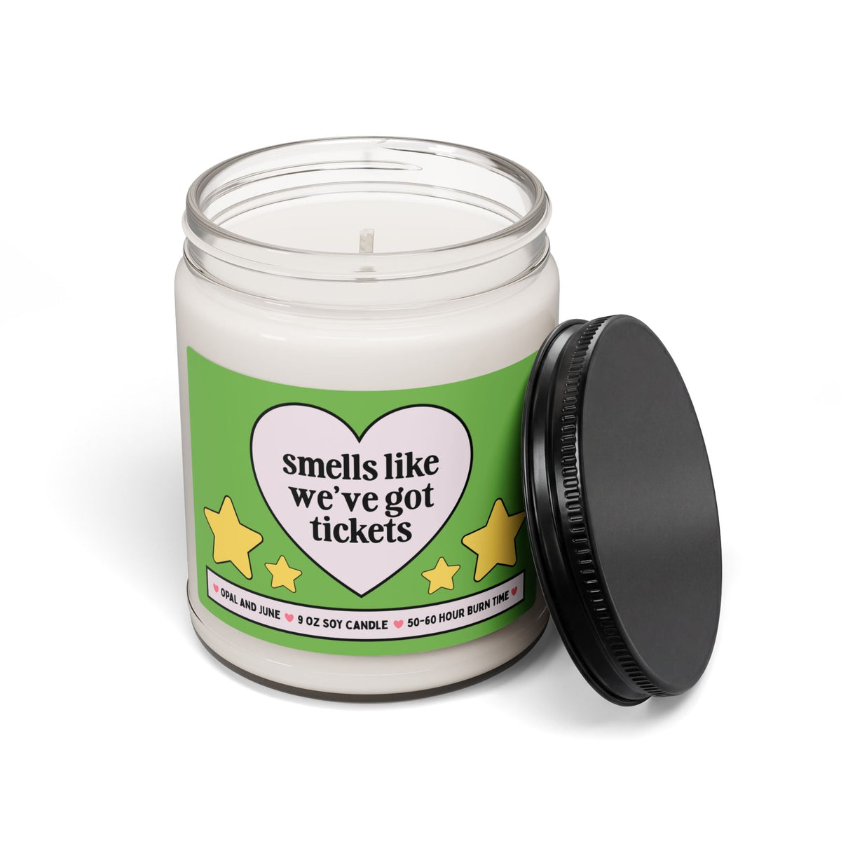 Surprise Trip Concert Ticket, Movie Ticket Gift: Smells Like We've Got Tickets, 9 Oz Soy Candle, Funny Surprise Gift for Wife or Girlfriend - Opal and June