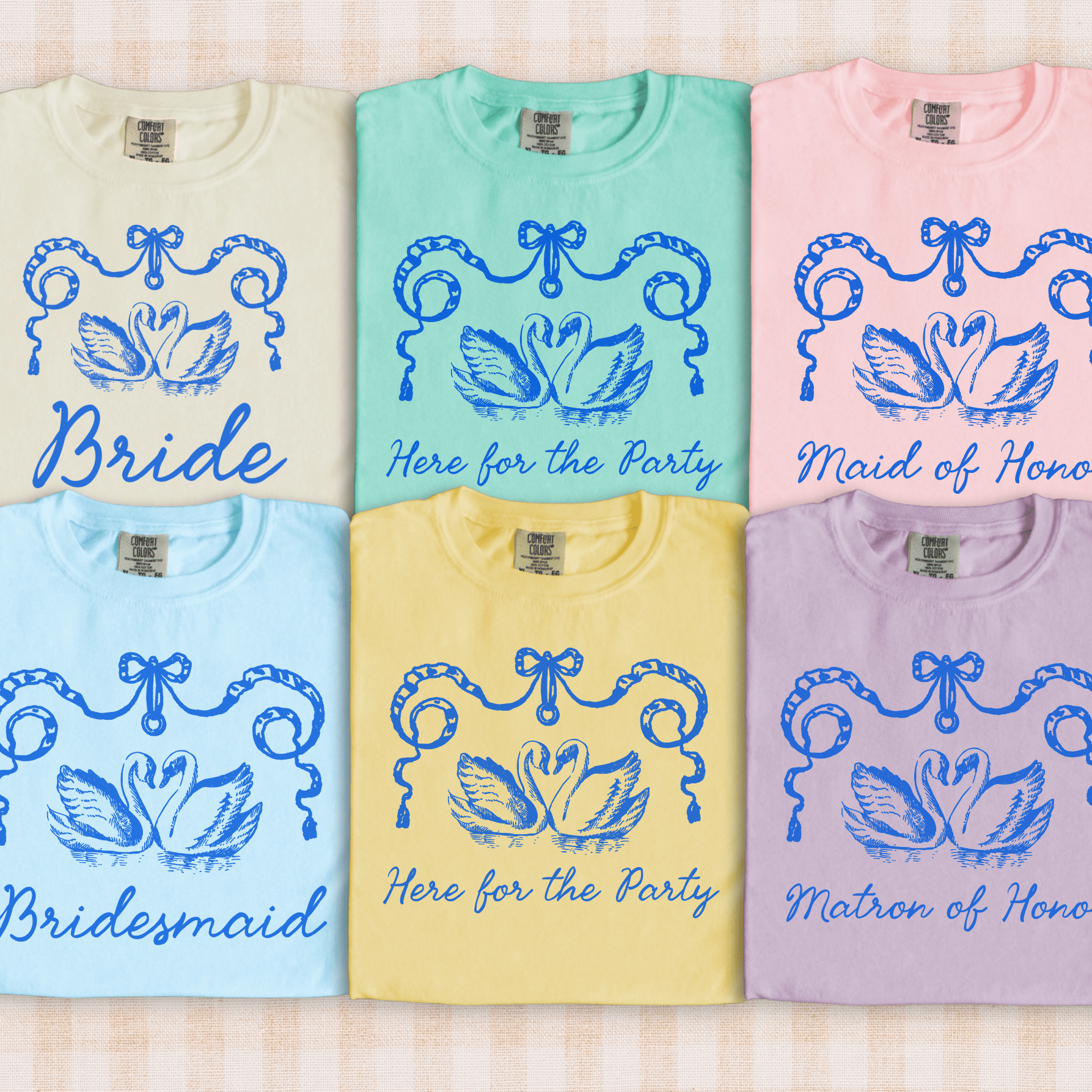 Swan Bachelorette Party T-Shirt with Vintage Aesthetic for Kitschy Wedding Weekend or Bridal Party Gift: Bridesmaid Maid and Matron of Honor - Opal and June