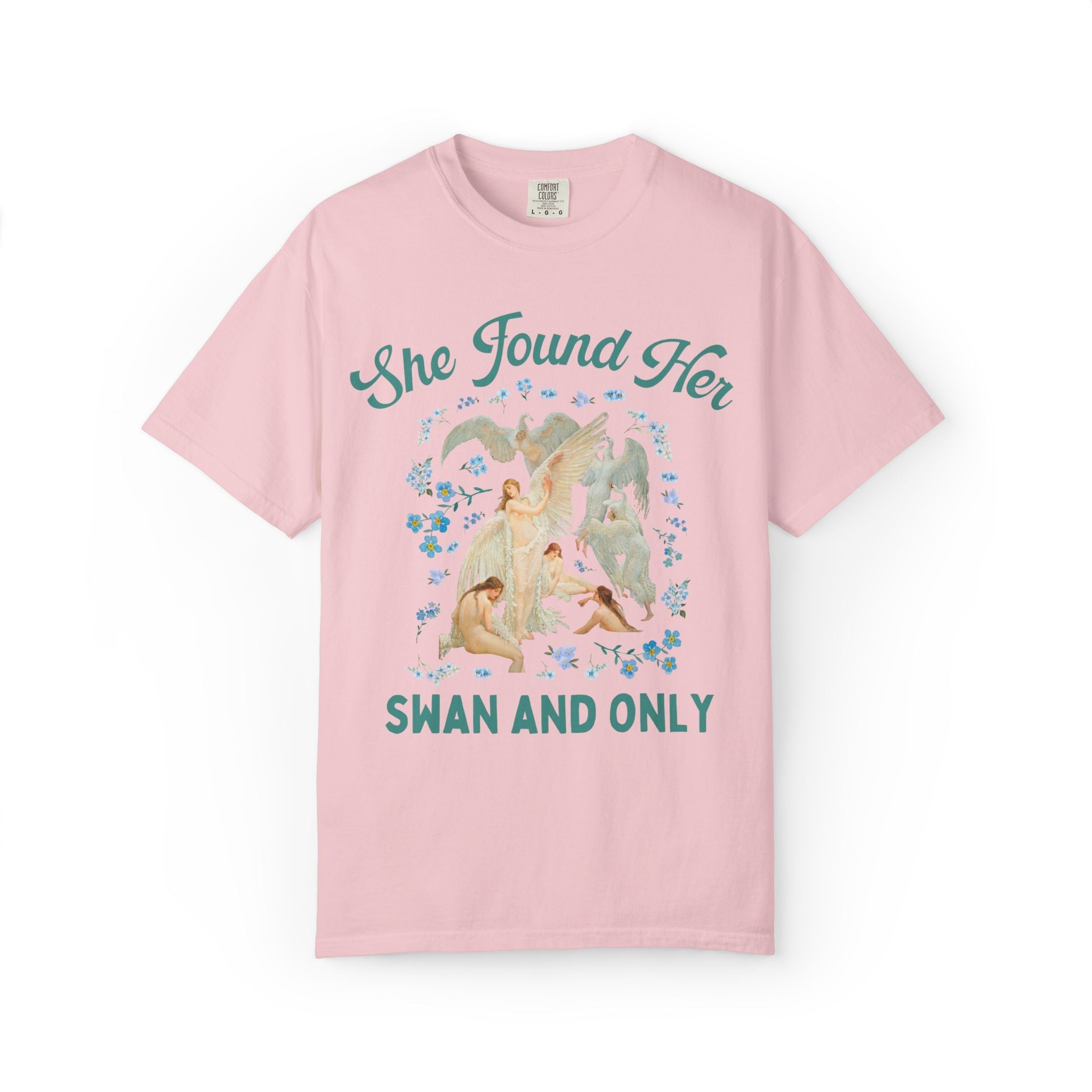 Swan Bachelorette Tee Shirt with Flowers: Cute Matching Bride and Bridesmaid Tee Shirt for Wedding Weekend, Walter Crane Art History T-Shirt - Opal and June