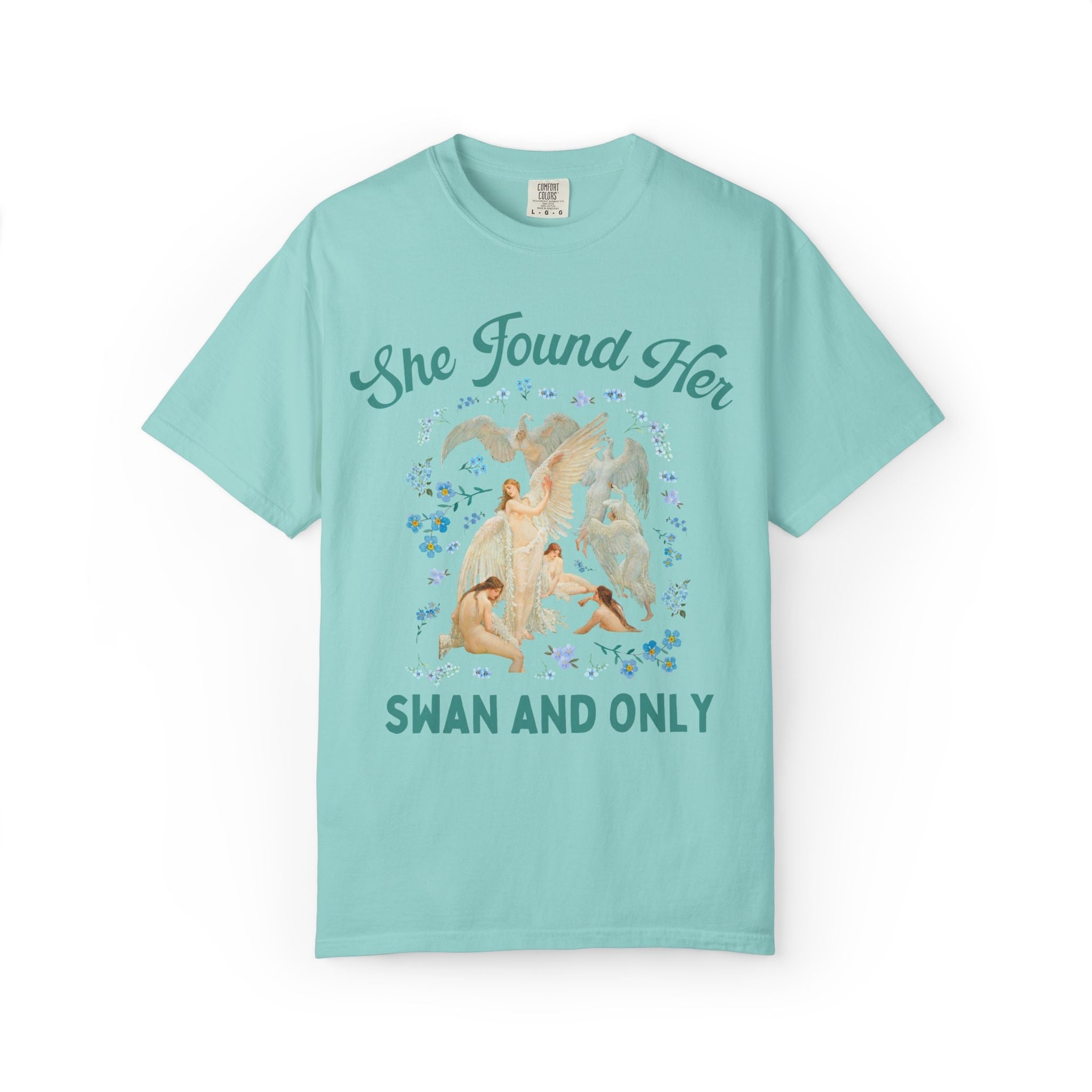 Swan Bachelorette Tee Shirt with Flowers: Cute Matching Bride and Bridesmaid Tee Shirt for Wedding Weekend, Walter Crane Art History T-Shirt - Opal and June
