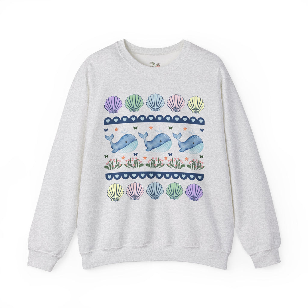 Sweet Whale Sweatshirt with Seashells and Butterflies, Cozy Whimsical Shirt for Friend Who Loves Ocean Animals, Cute 90s Aesthetic Grandma - Opal and June