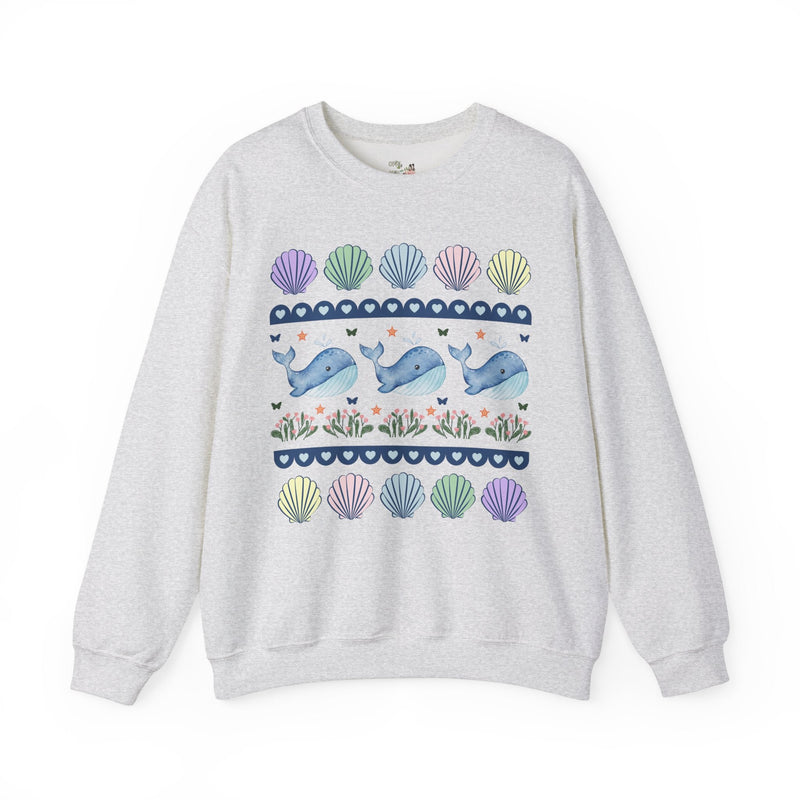 Sweet Whale Sweatshirt with Seashells and Butterflies, Cozy Whimsical Shirt for Friend Who Loves Ocean Animals, Cute 90s Aesthetic Grandma - Opal and June