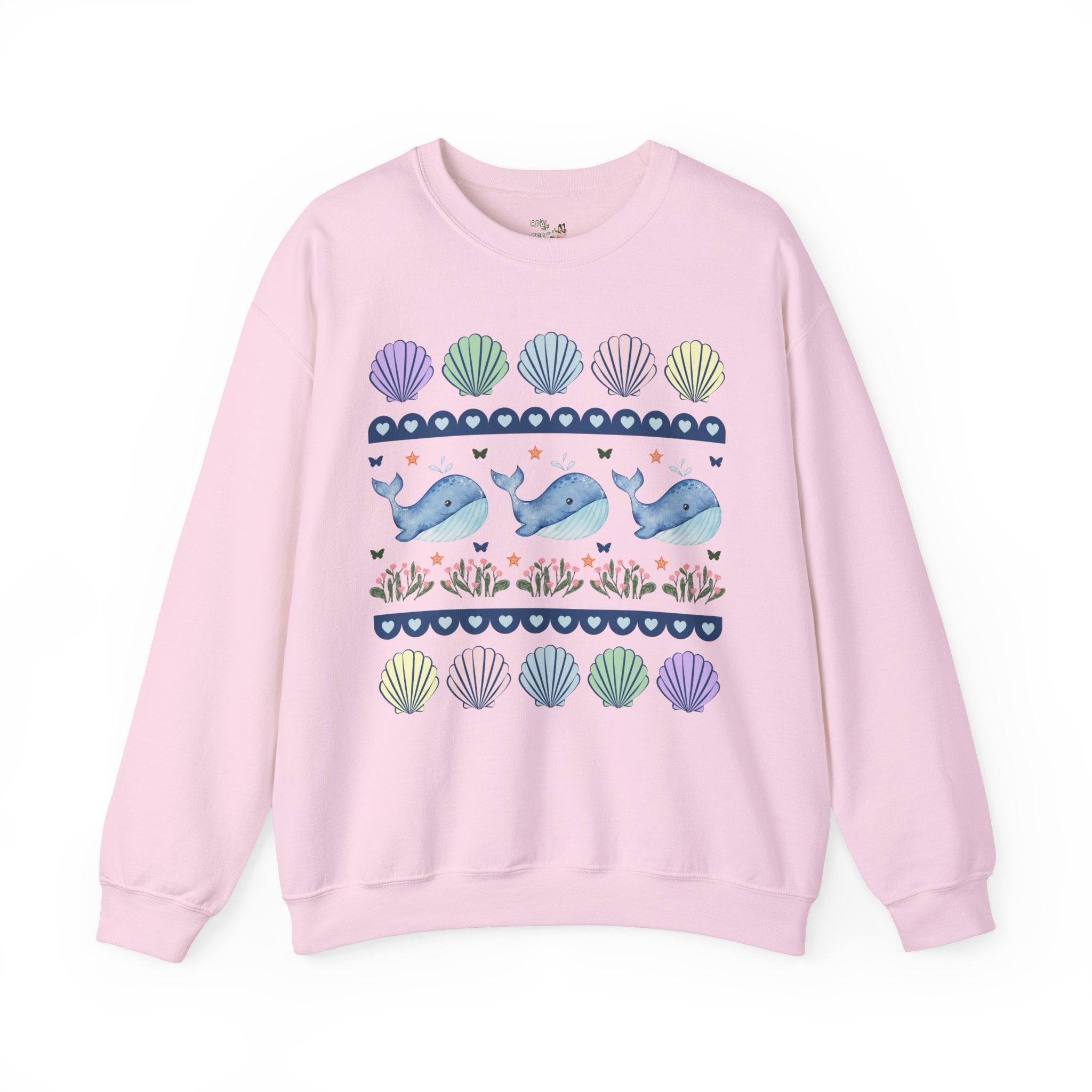 Sweet Whale Sweatshirt with Seashells and Butterflies, Cozy Whimsical Shirt for Friend Who Loves Ocean Animals, Cute 90s Aesthetic Grandma - Opal and June