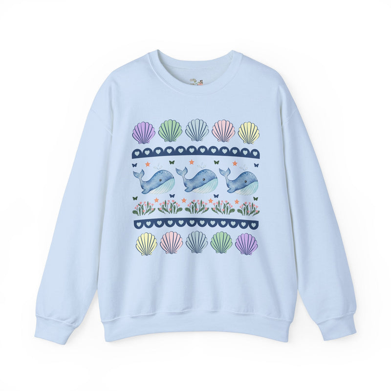 Sweet Whale Sweatshirt with Seashells and Butterflies, Cozy Whimsical Shirt for Friend Who Loves Ocean Animals, Cute 90s Aesthetic Grandma - Opal and June