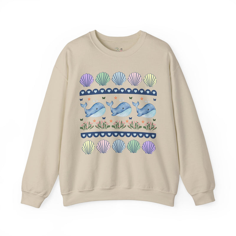 Sweet Whale Sweatshirt with Seashells and Butterflies, Cozy Whimsical Shirt for Friend Who Loves Ocean Animals, Cute 90s Aesthetic Grandma - Opal and June