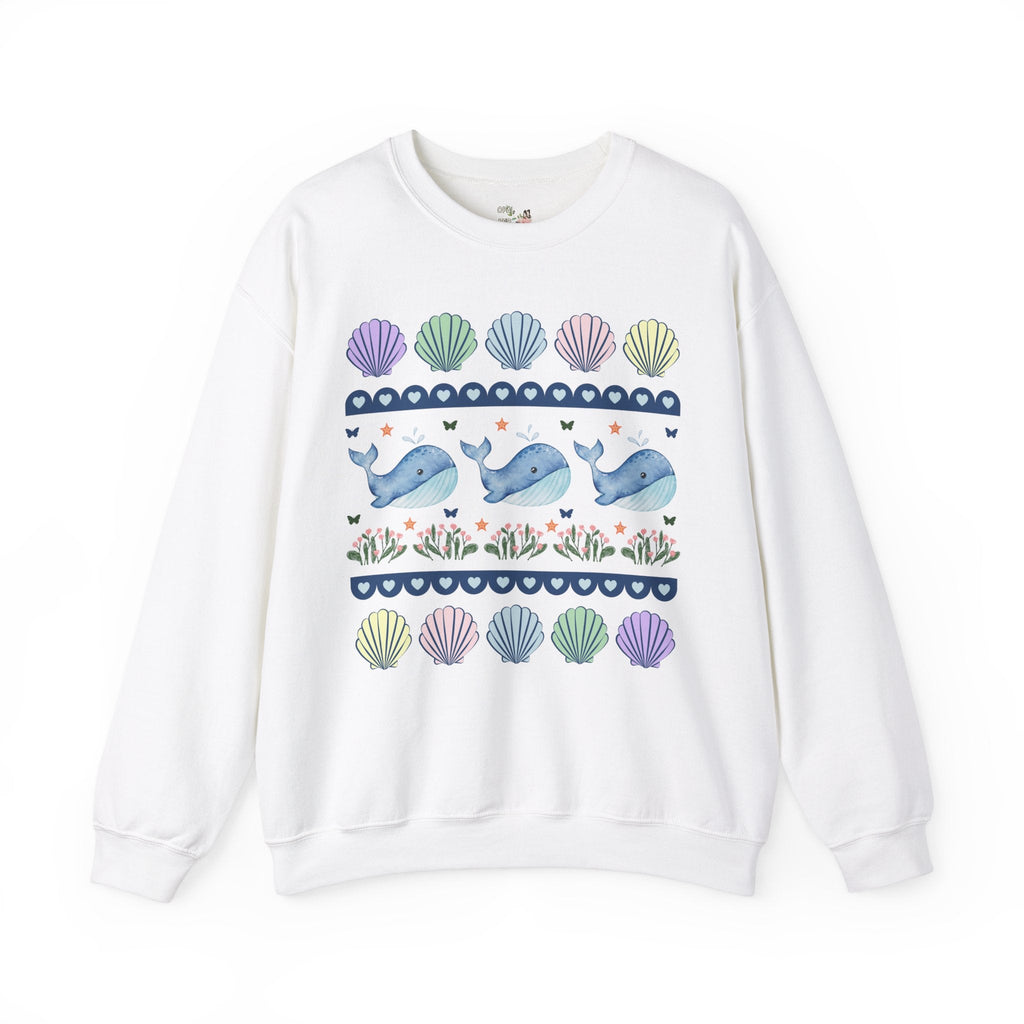 Sweet Whale Sweatshirt with Seashells and Butterflies, Cozy Whimsical Shirt for Friend Who Loves Ocean Animals, Cute 90s Aesthetic Grandma - Opal and June