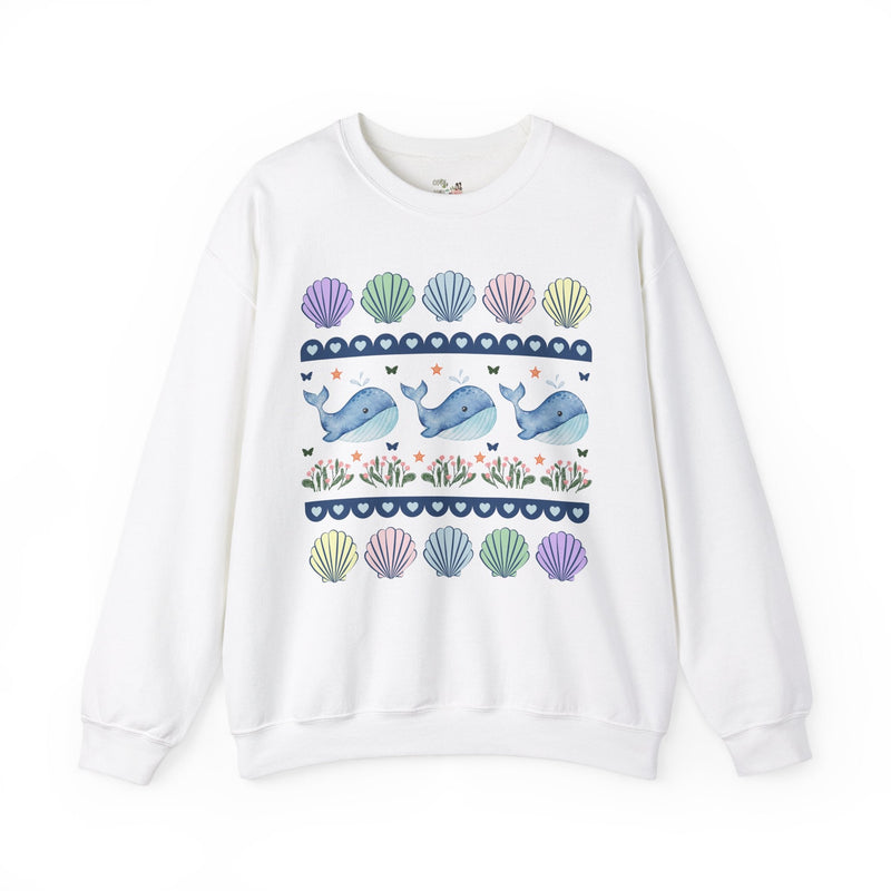 Sweet Whale Sweatshirt with Seashells and Butterflies, Cozy Whimsical Shirt for Friend Who Loves Ocean Animals, Cute 90s Aesthetic Grandma - Opal and June