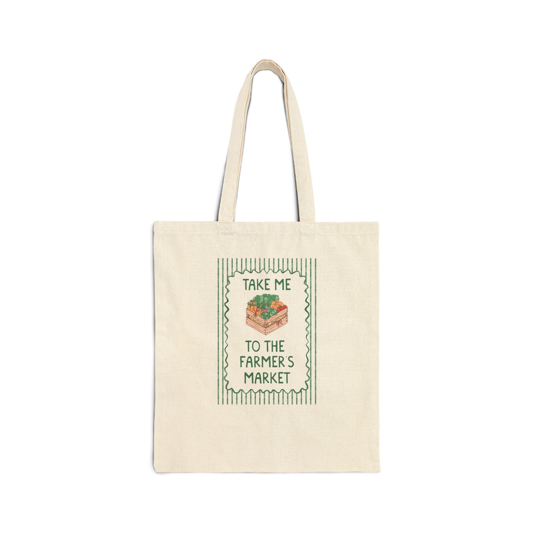 Take Me to the Farmer's Market Tote Bag, Cute Striped Tote with Vegetables for Gardener or Friend Who Loves Farmer's Market, Cottagecore Tote - Opal and June