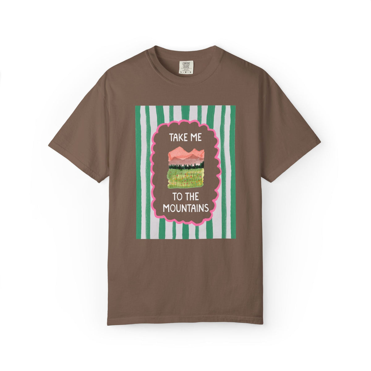 Take Me to the Mountains: Cute Nature Lover Camping T-Shirt for Friend Who Hikes, Colorful Mountain Lover Tee with Stripes, Mountain Hiking - Opal and June