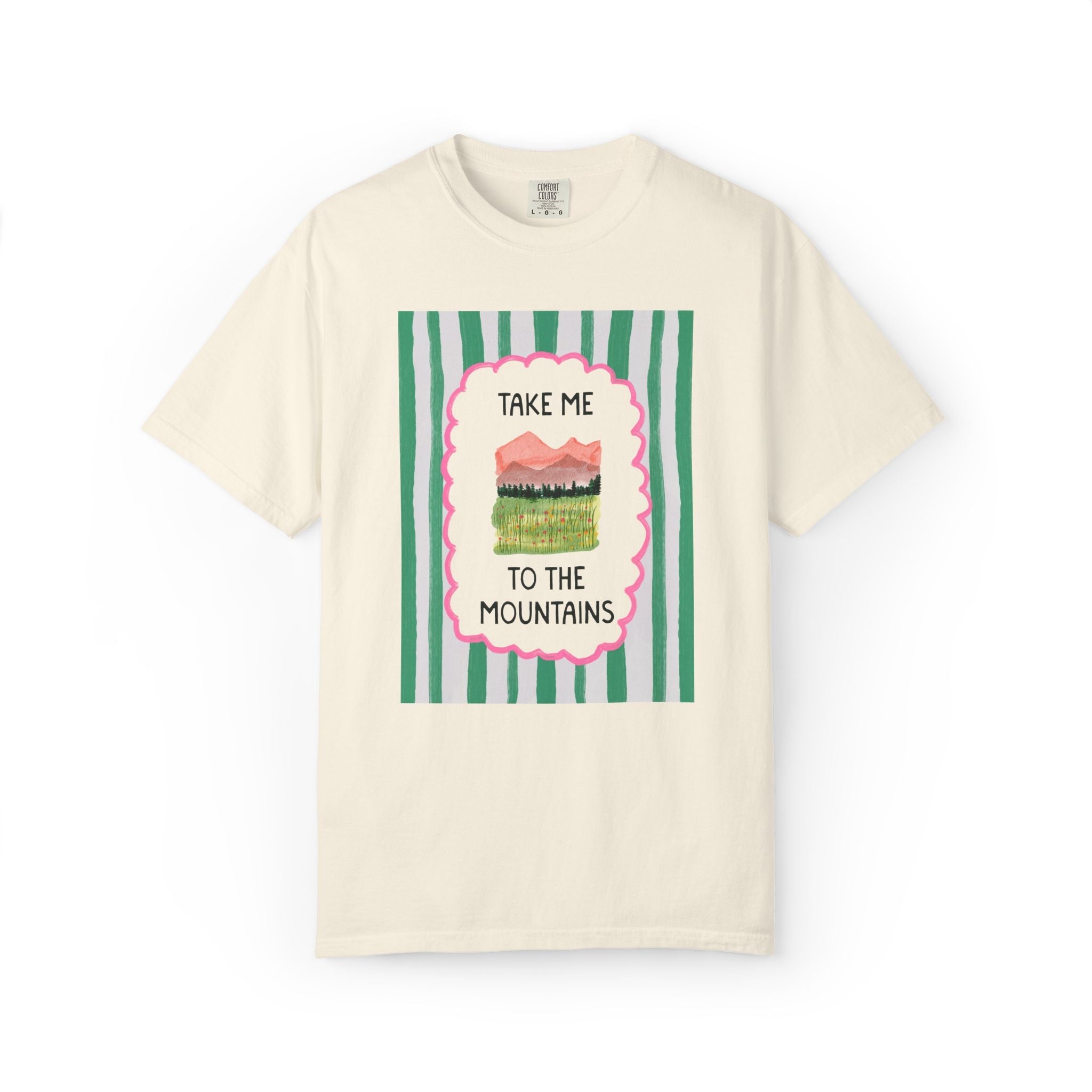 Take Me to the Mountains: Cute Nature Lover Camping T-Shirt for Friend Who Hikes, Colorful Mountain Lover Tee with Stripes, Mountain Hiking - Opal and June