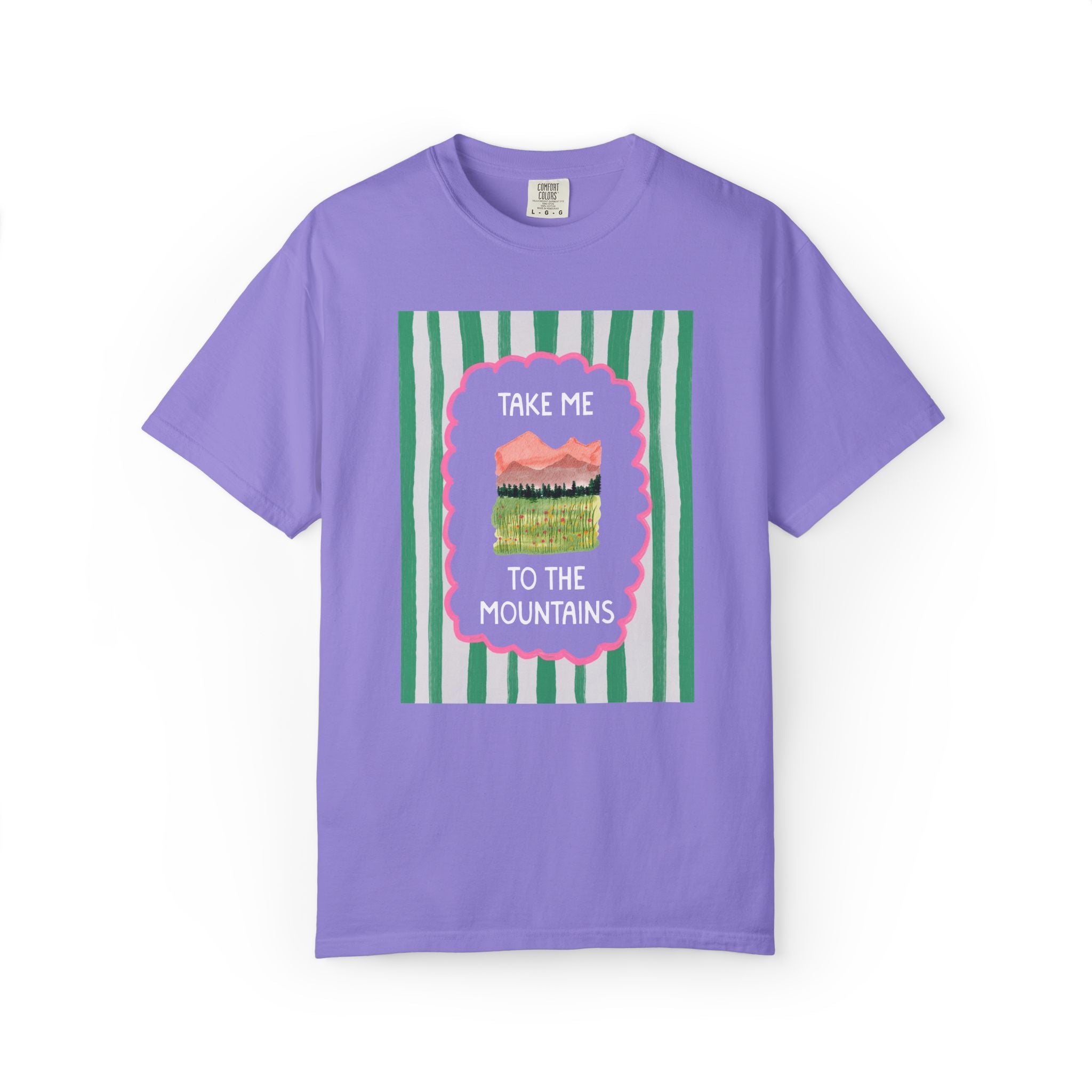 Take Me to the Mountains: Cute Nature Lover Camping T-Shirt for Friend Who Hikes, Colorful Mountain Lover Tee with Stripes, Mountain Hiking - Opal and June
