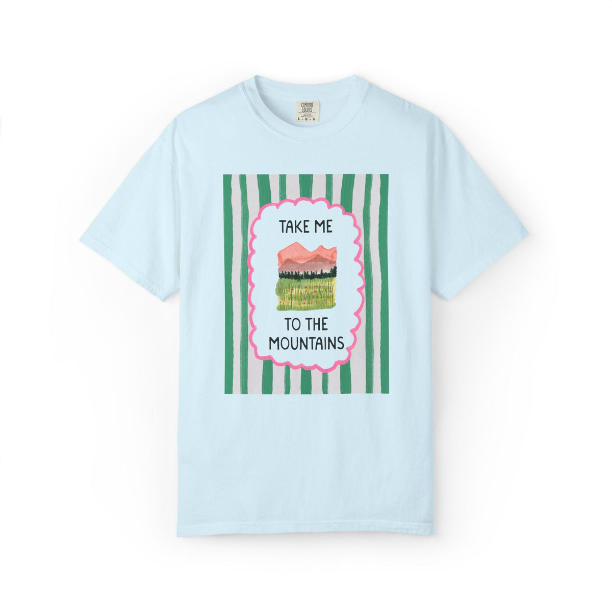 Take Me to the Mountains: Cute Nature Lover Camping T-Shirt for Friend Who Hikes, Colorful Mountain Lover Tee with Stripes, Mountain Hiking - Opal and June