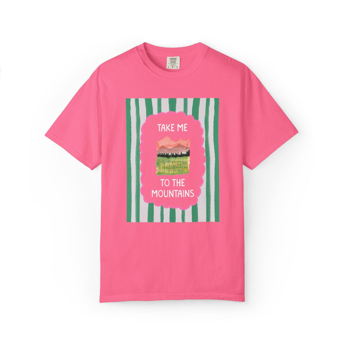 Take Me to the Mountains: Cute Nature Lover Camping T-Shirt for Friend Who Hikes, Colorful Mountain Lover Tee with Stripes, Mountain Hiking - Opal and June
