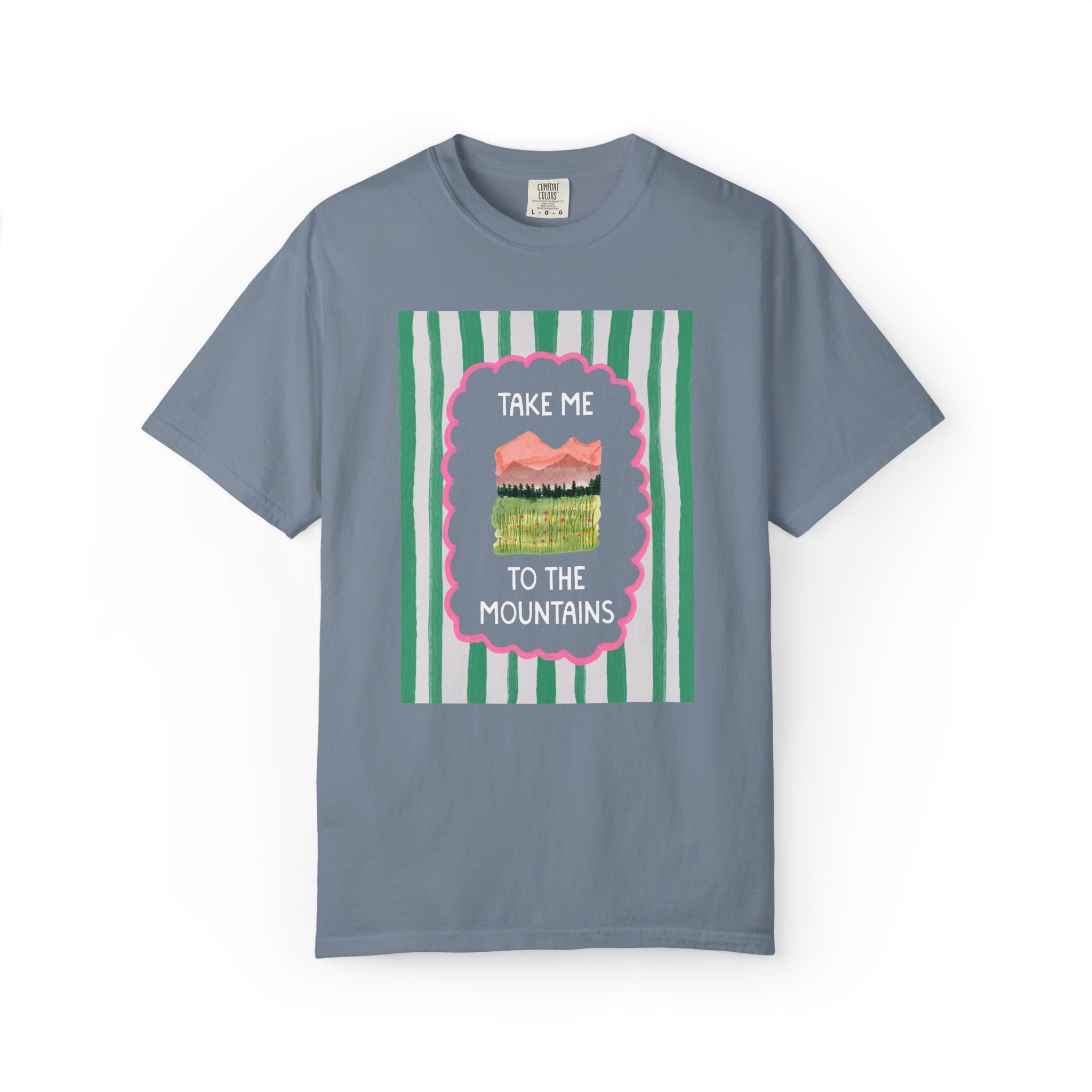 Take Me to the Mountains: Cute Nature Lover Camping T-Shirt for Friend Who Hikes, Colorful Mountain Lover Tee with Stripes, Mountain Hiking - Opal and June