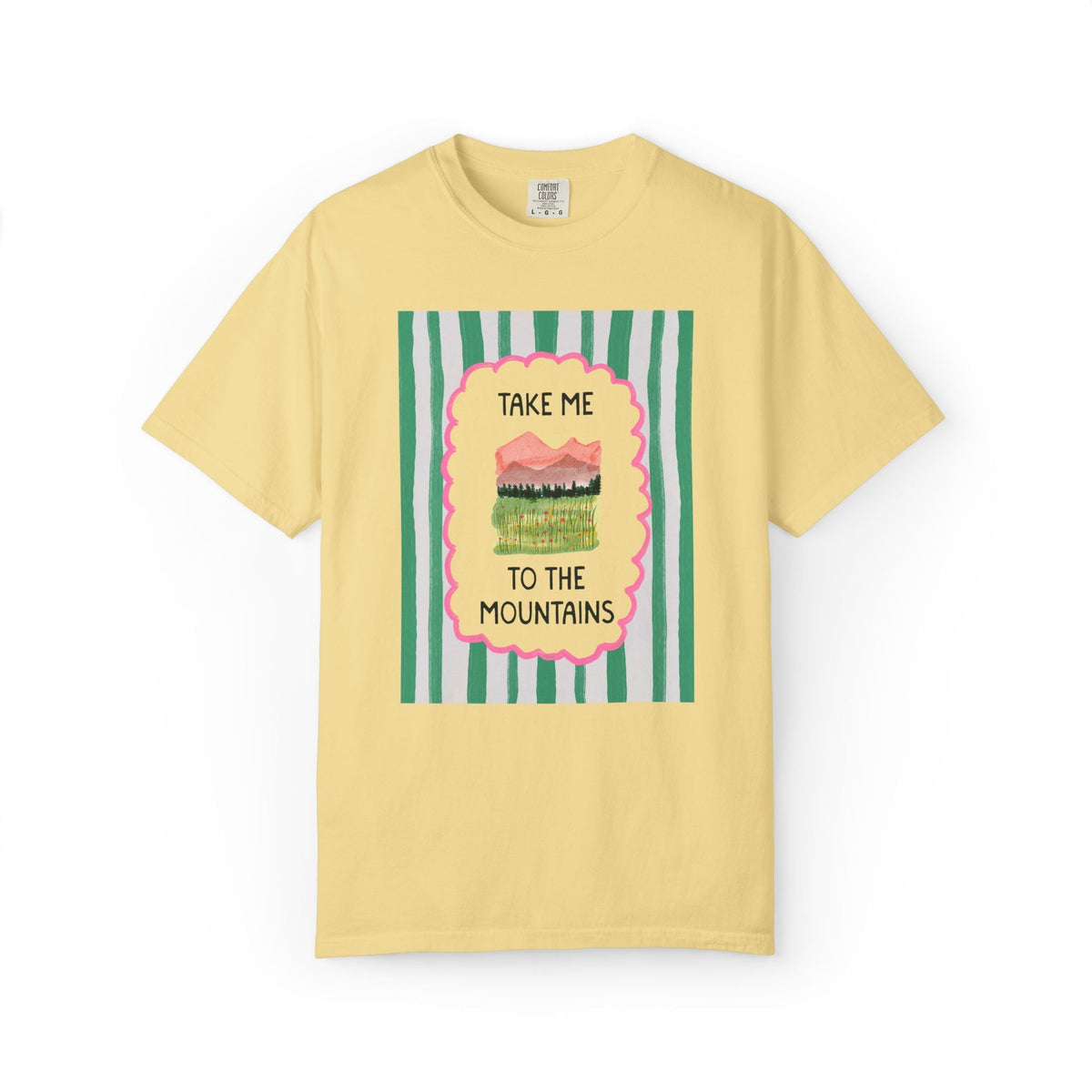 Take Me to the Mountains: Cute Nature Lover Camping T-Shirt for Friend Who Hikes, Colorful Mountain Lover Tee with Stripes, Mountain Hiking - Opal and June
