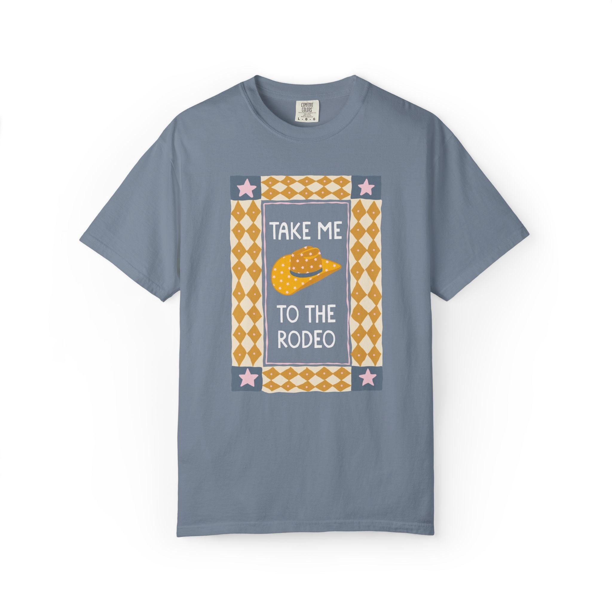 Take Me to the Rodeo: Funny Western Cowgirl T-Shirt for the 4th of July, Colorful Maximalist Horse Lover Cowboy Aesthetic Tee with Stars - Opal and June