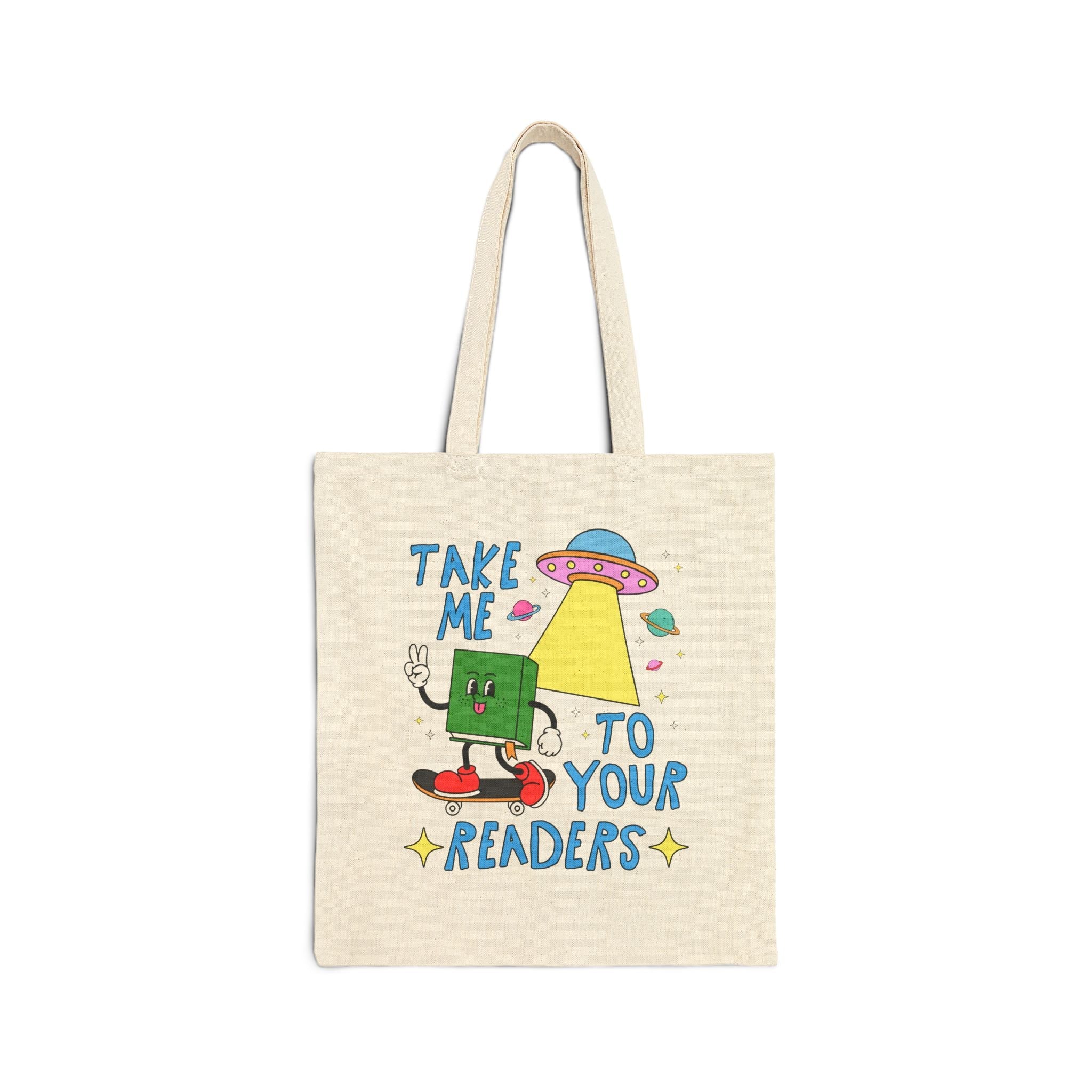 Take Me To Your Readers Tote Bag for Book Lover: Cute Reading Month or School Librarian Tote for Literary Awareness - Opal and June