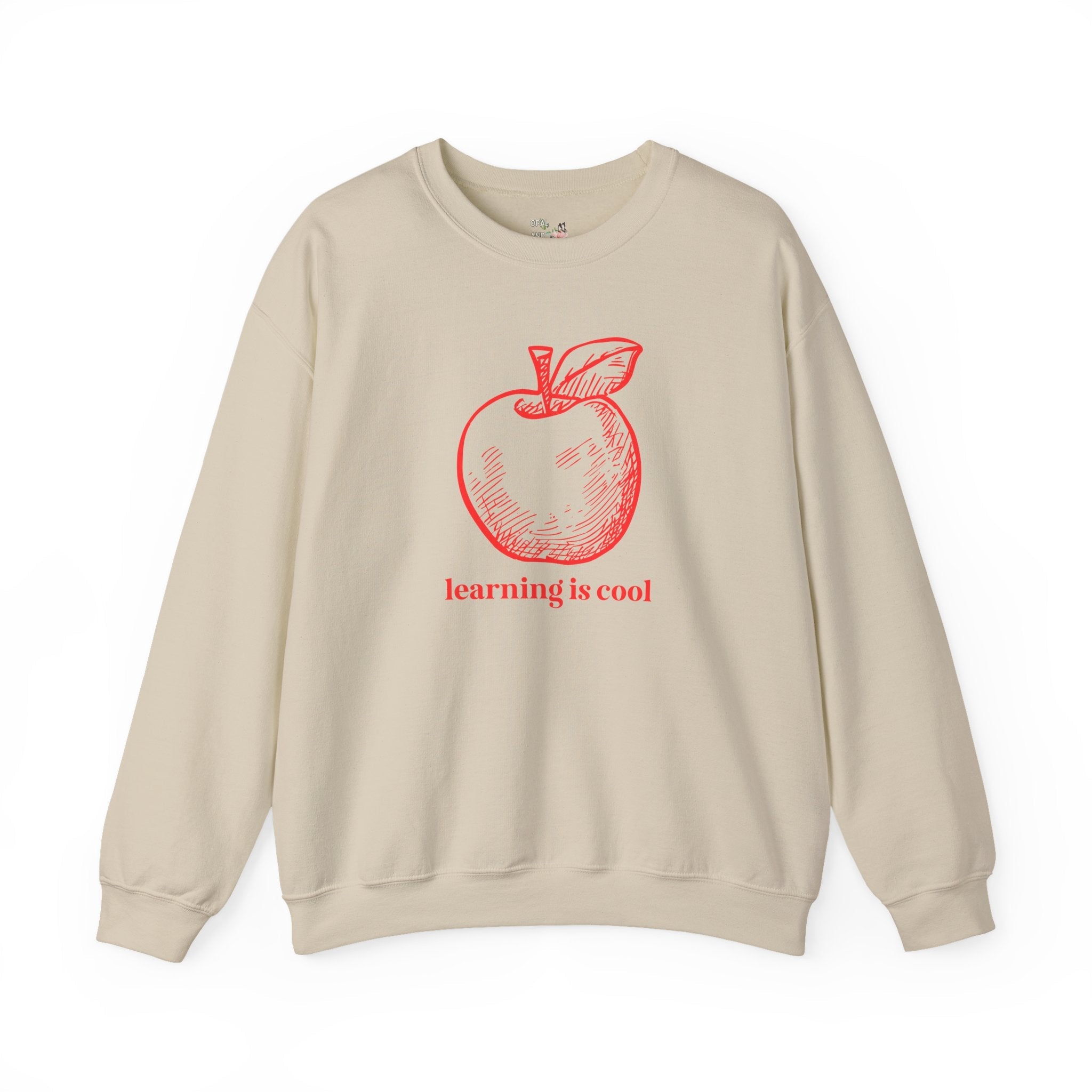 Teacher Appreciation Shirt: Learning is Cool, Funny Saying Sweatshirt with Cute Apple, Kindergarten or High School Teacher, Education Major - Opal and June