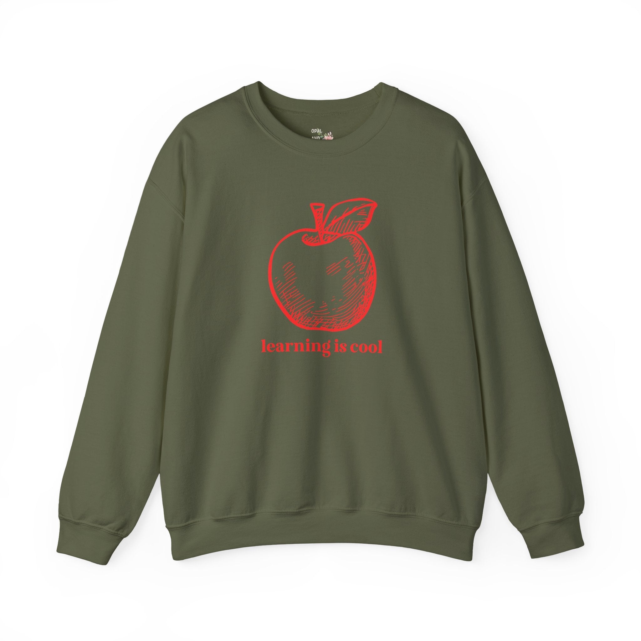 Teacher Appreciation Shirt: Learning is Cool, Funny Saying Sweatshirt with Cute Apple, Kindergarten or High School Teacher, Education Major - Opal and June