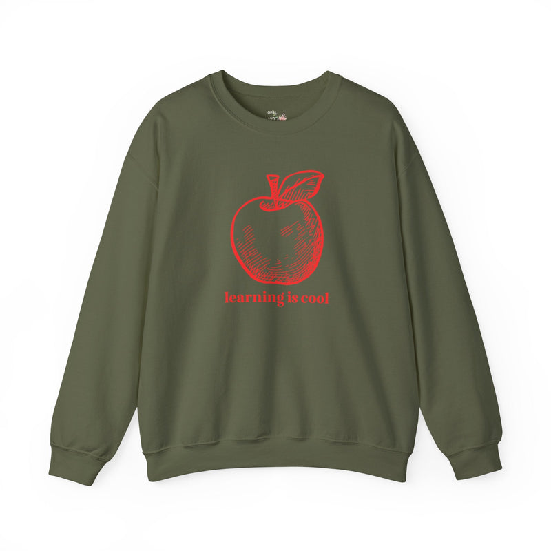 Teacher Appreciation Shirt: Learning is Cool, Funny Saying Sweatshirt with Cute Apple, Kindergarten or High School Teacher, Education Major - Opal and June